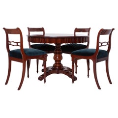 Used Biedermeier Dining Set, Round Table, 4 Chairs, Fully Restored, 19th Century