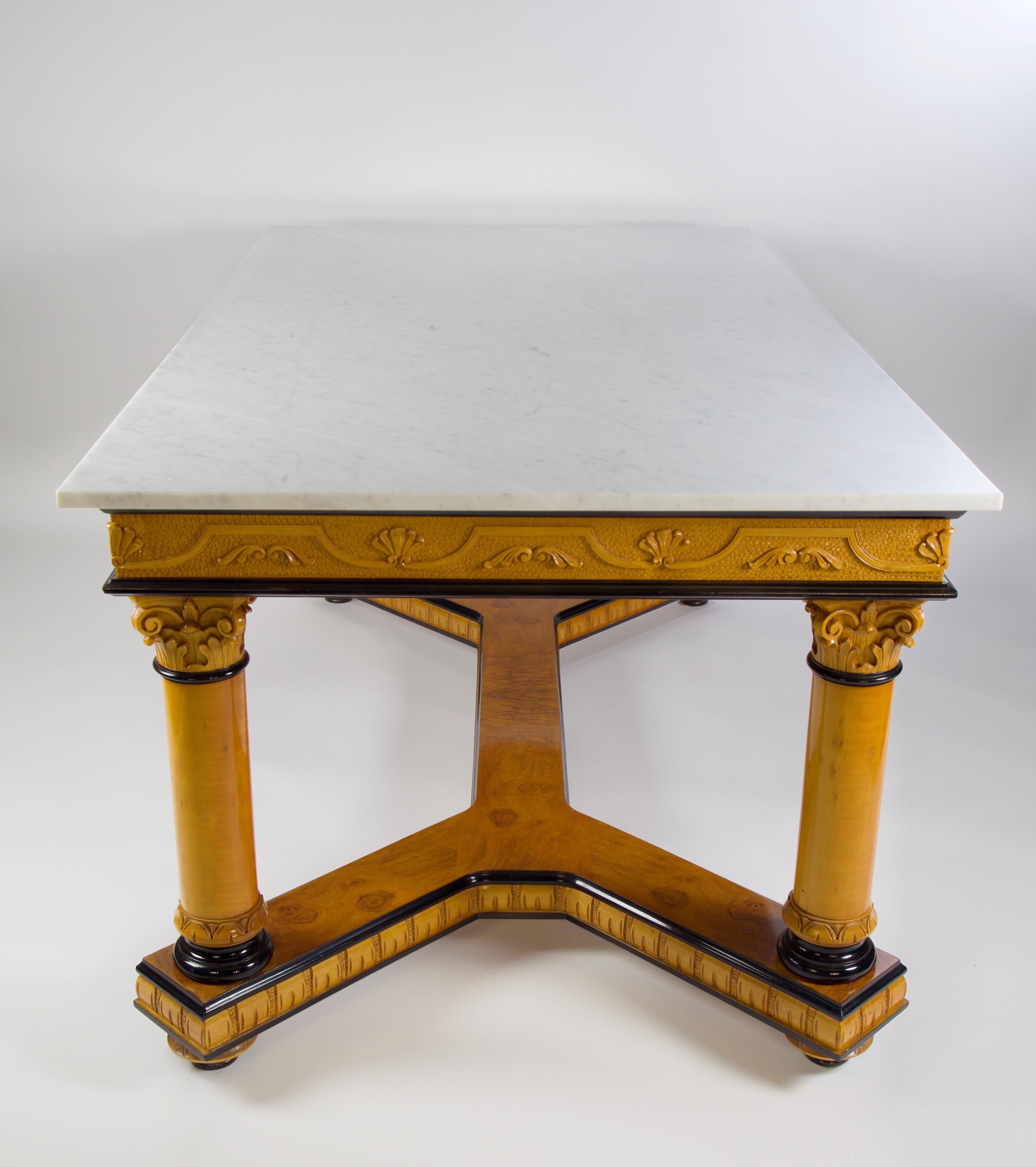 Biedermeier Style Dining Table with Marble In Good Condition For Sale In Los Angeles, CA