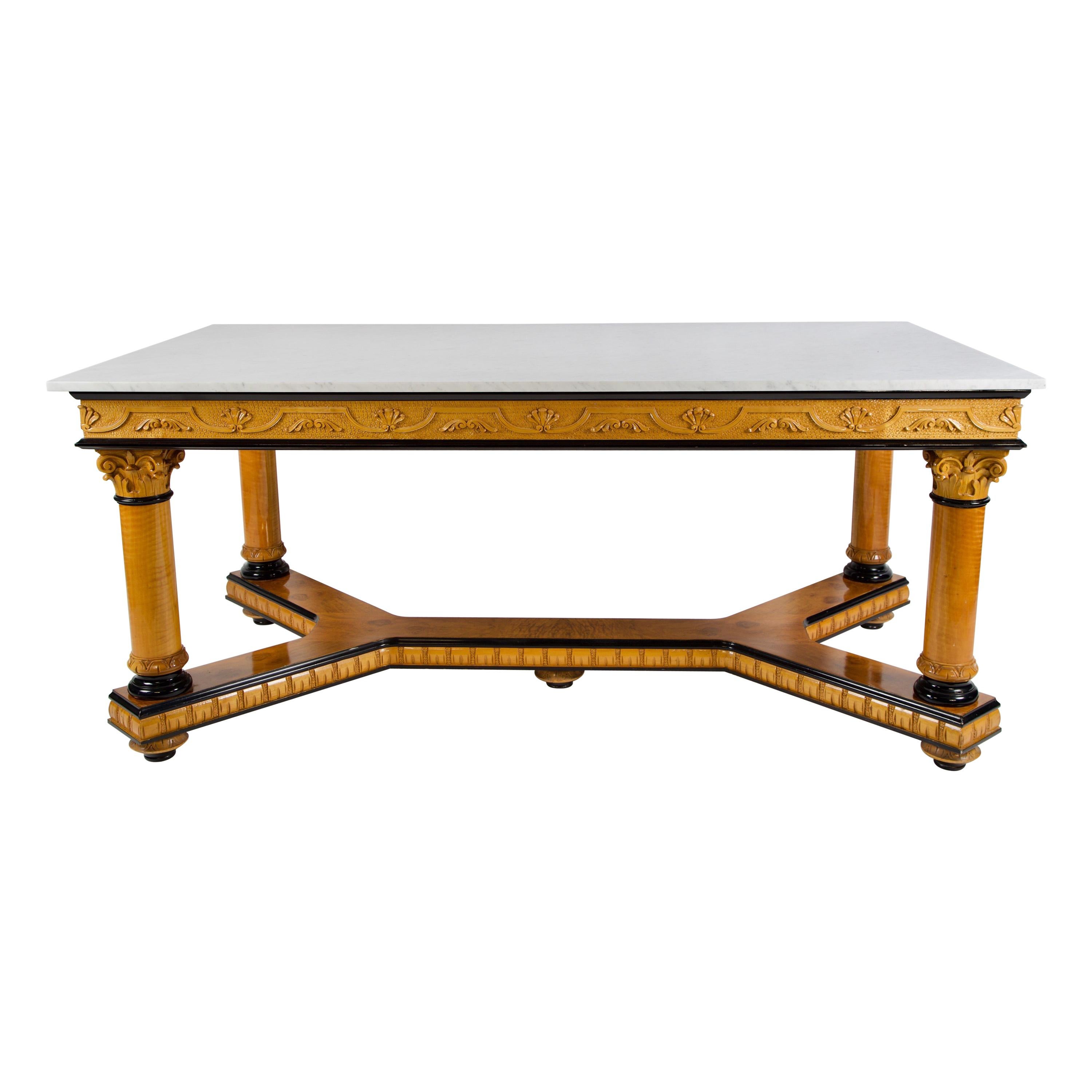Biedermeier Style Dining Table with Marble For Sale