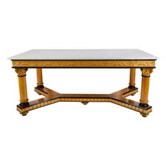 Used Biedermeier Style Dining Table with Marble