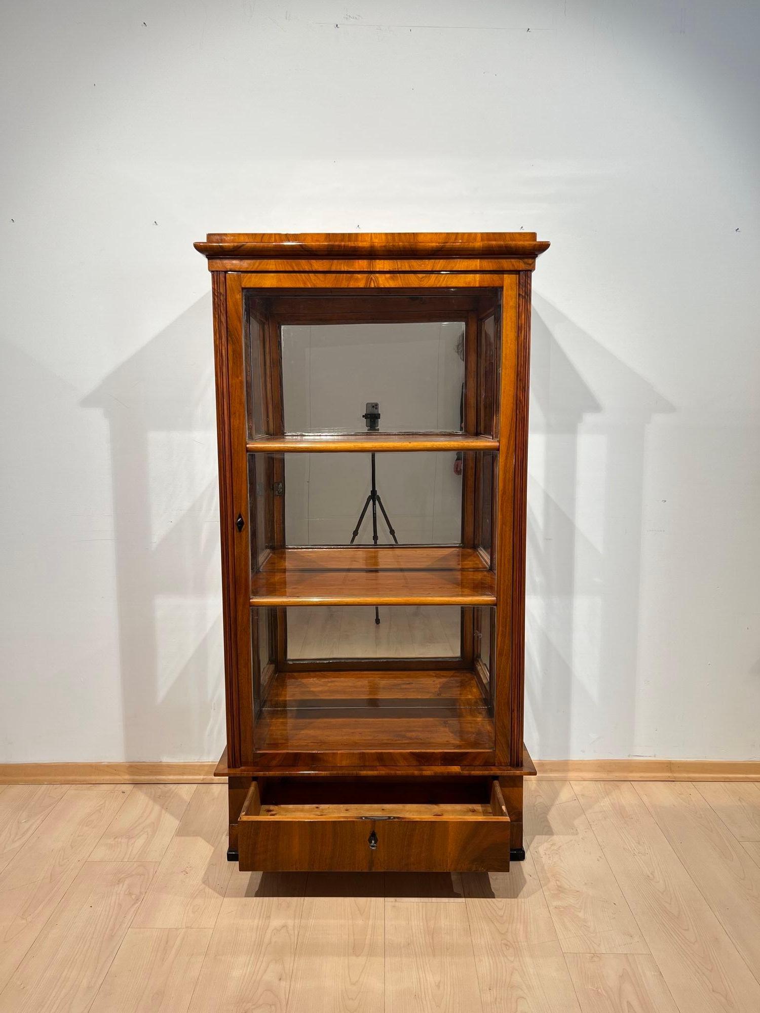 Polished Biedermeier Display Case, Walnut, 3 Sides Glass, South Germany circa 1830