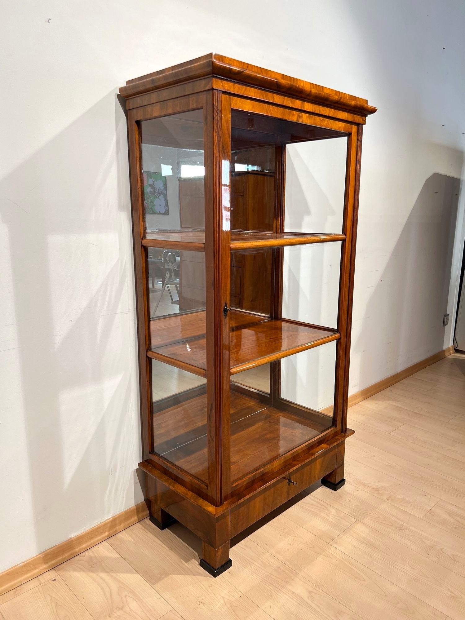 Biedermeier Display Case, Walnut, 3 Sides Glass, South Germany circa 1830 1