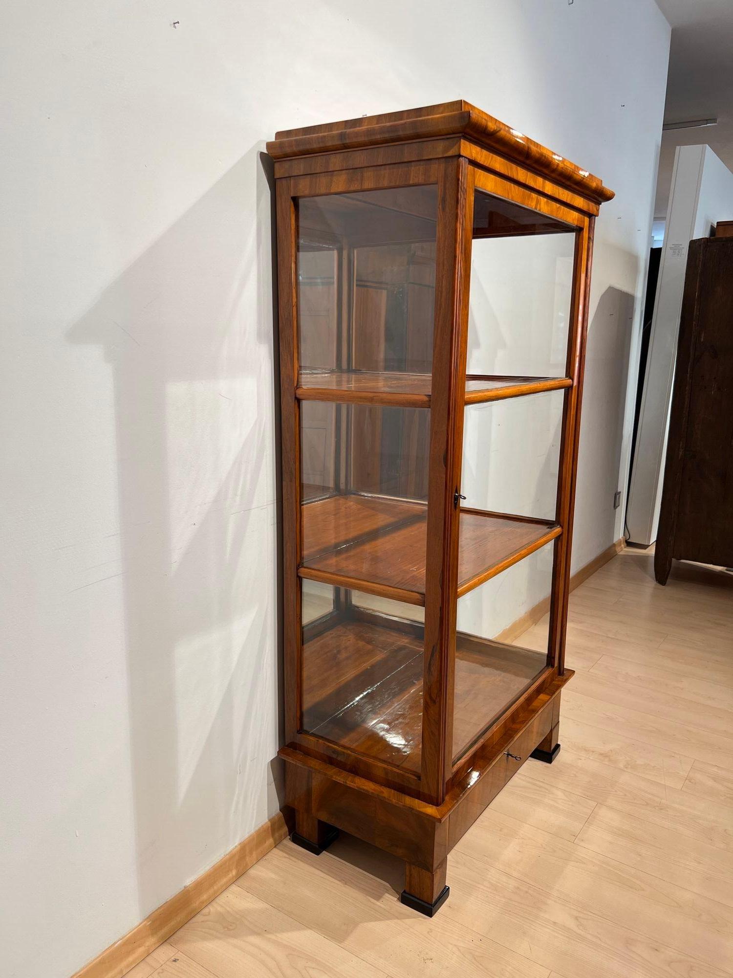 Biedermeier Display Case, Walnut, 3 Sides Glass, South Germany circa 1830 2
