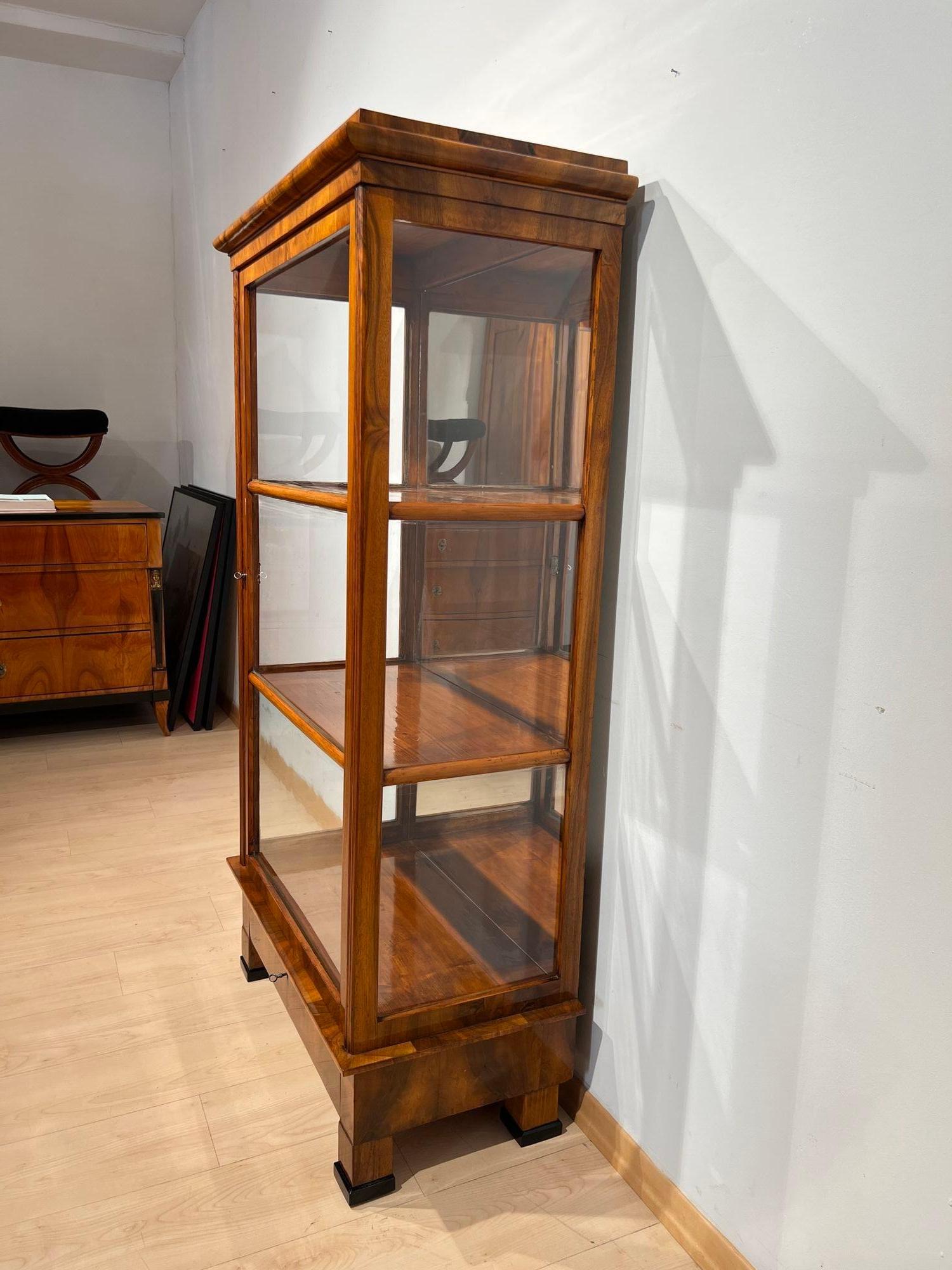 Biedermeier Display Case, Walnut, 3 Sides Glass, South Germany circa 1830 3