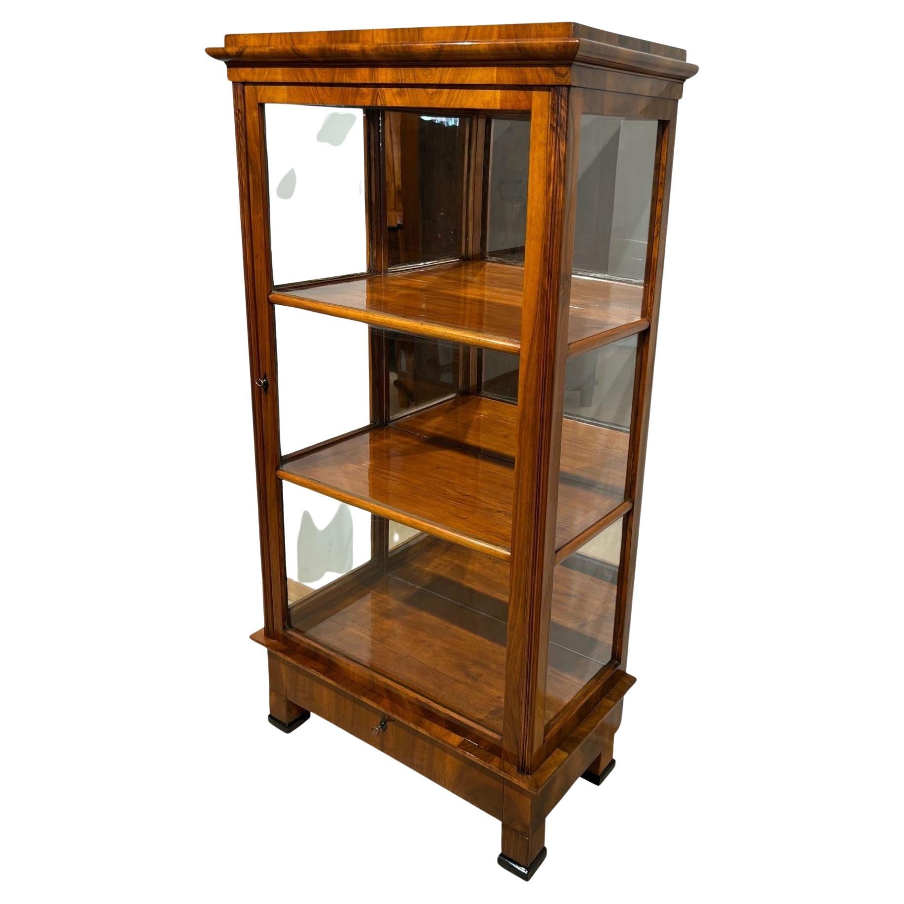 Biedermeier Display Case, Walnut, 3 Sides Glass, South Germany circa 1830