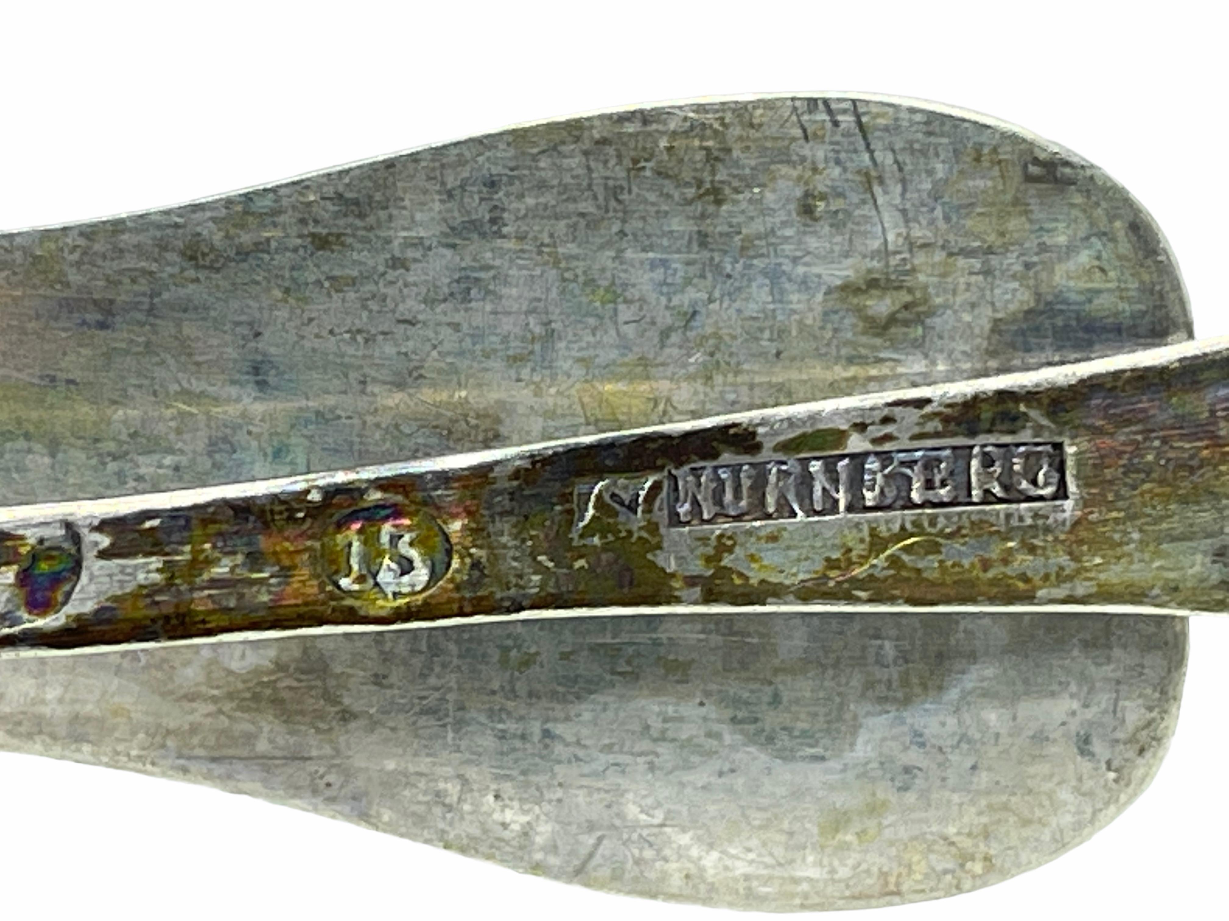 Austrian Biedermeier Early 19th Century Nuremberg 13 Lot Silver Spoon Set of 6 in Case For Sale
