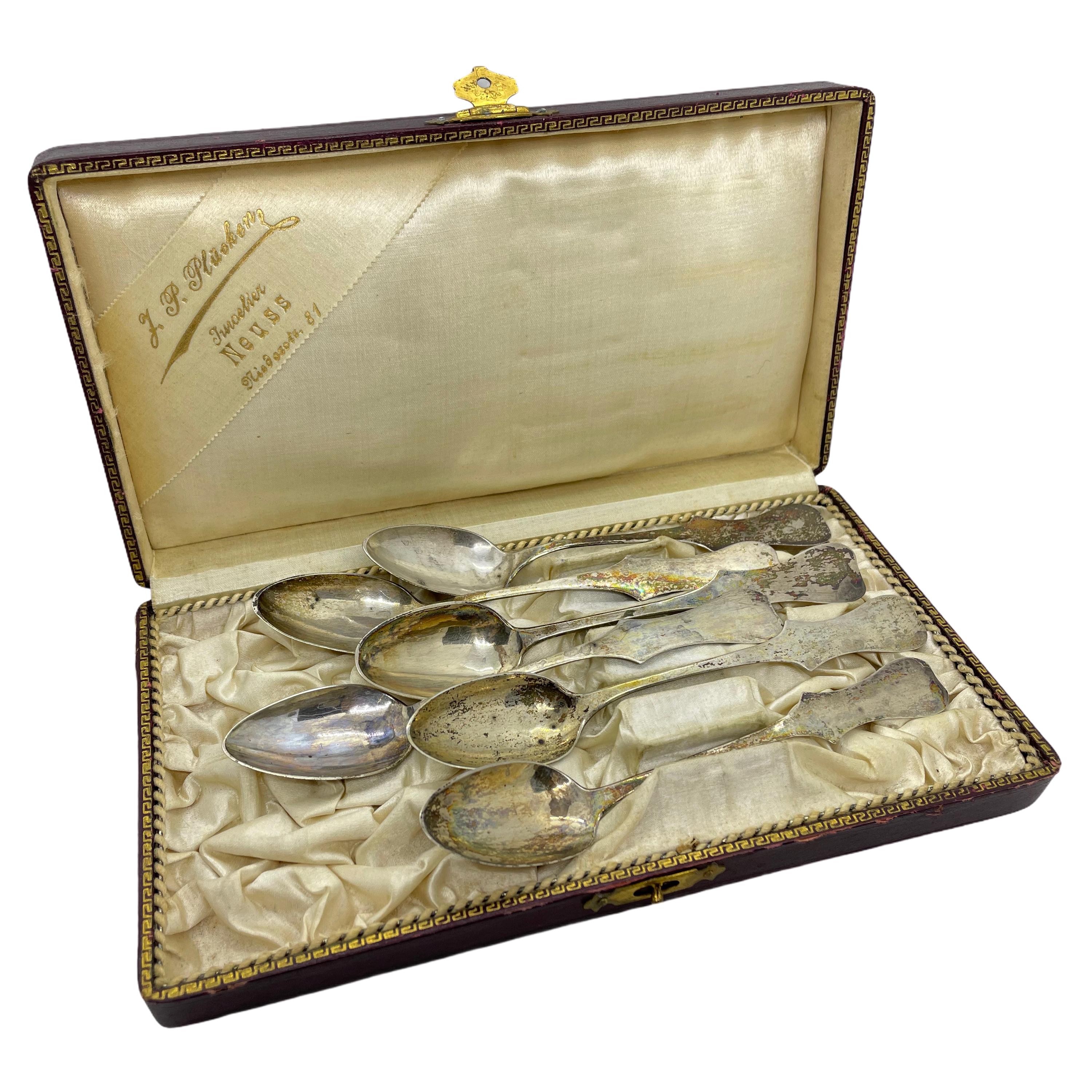 Biedermeier Early 19th Century Nuremberg 13 Lot Silver Spoon Set of 6 in Case