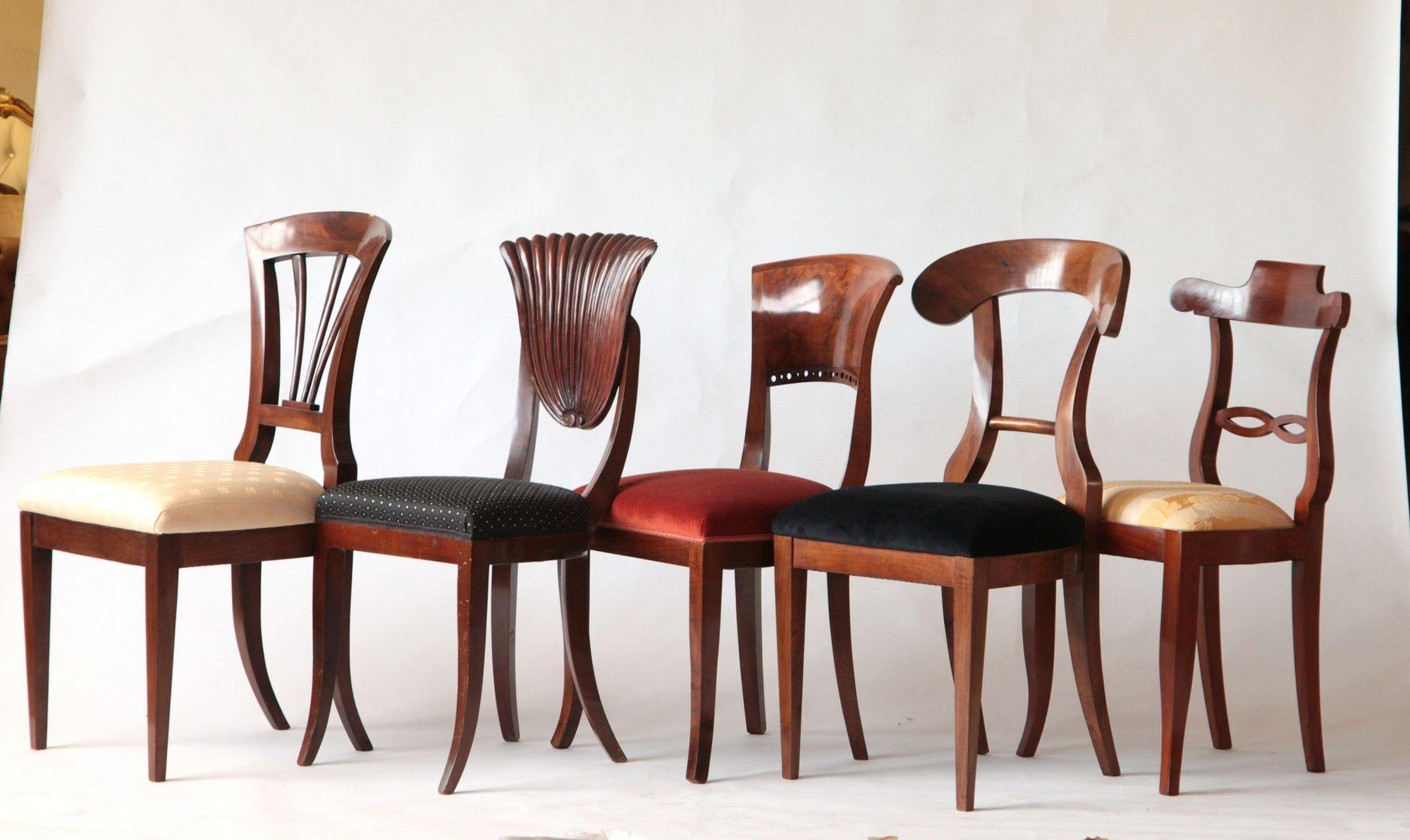Italian Biedermeier Eclectic Set, Unique, 10 Dining Chairs Each in Different Design