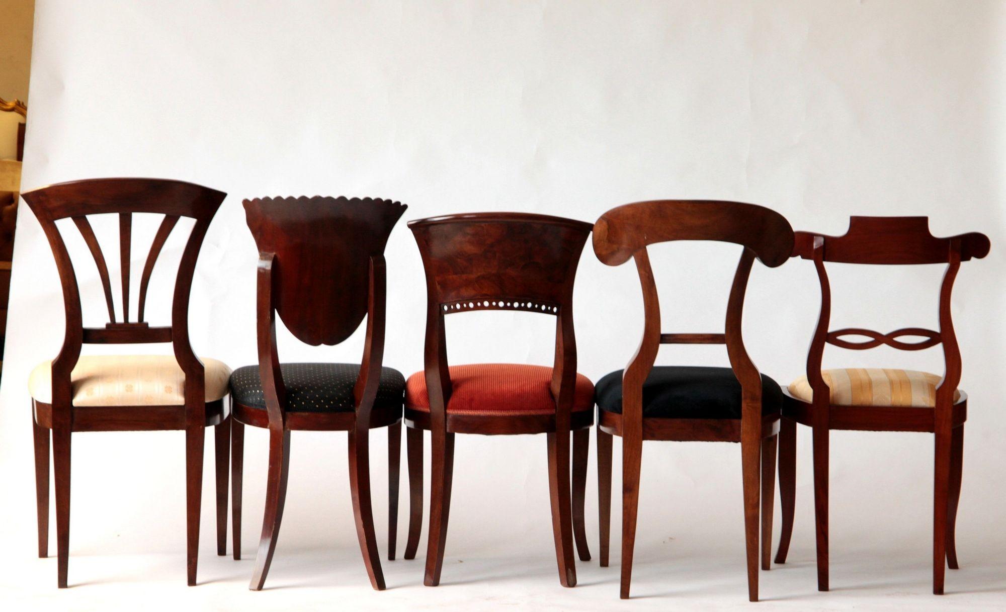 Biedermeier Eclectic Set, Unique, 10 Dining Chairs Each in Different Design In Good Condition In Tavarnelle val di Pesa, Florence