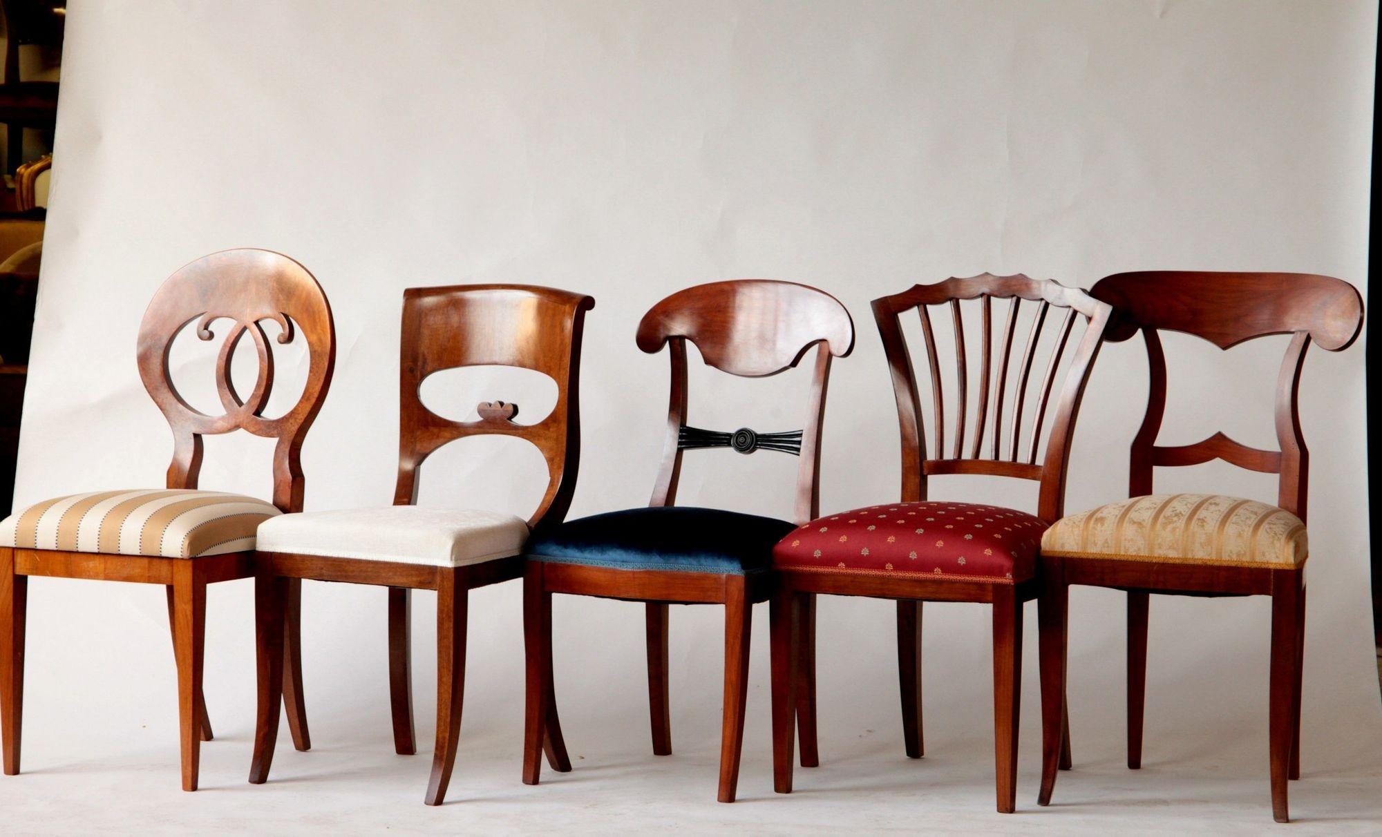 Wood Biedermeier Eclectic Set, Unique, 10 Dining Chairs Each in Different Design