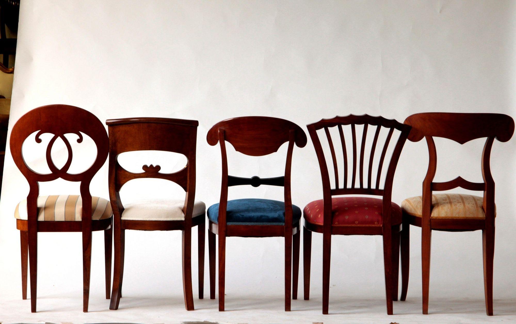Biedermeier Eclectic Set, Unique, 10 Dining Chairs Each in Different Design 1