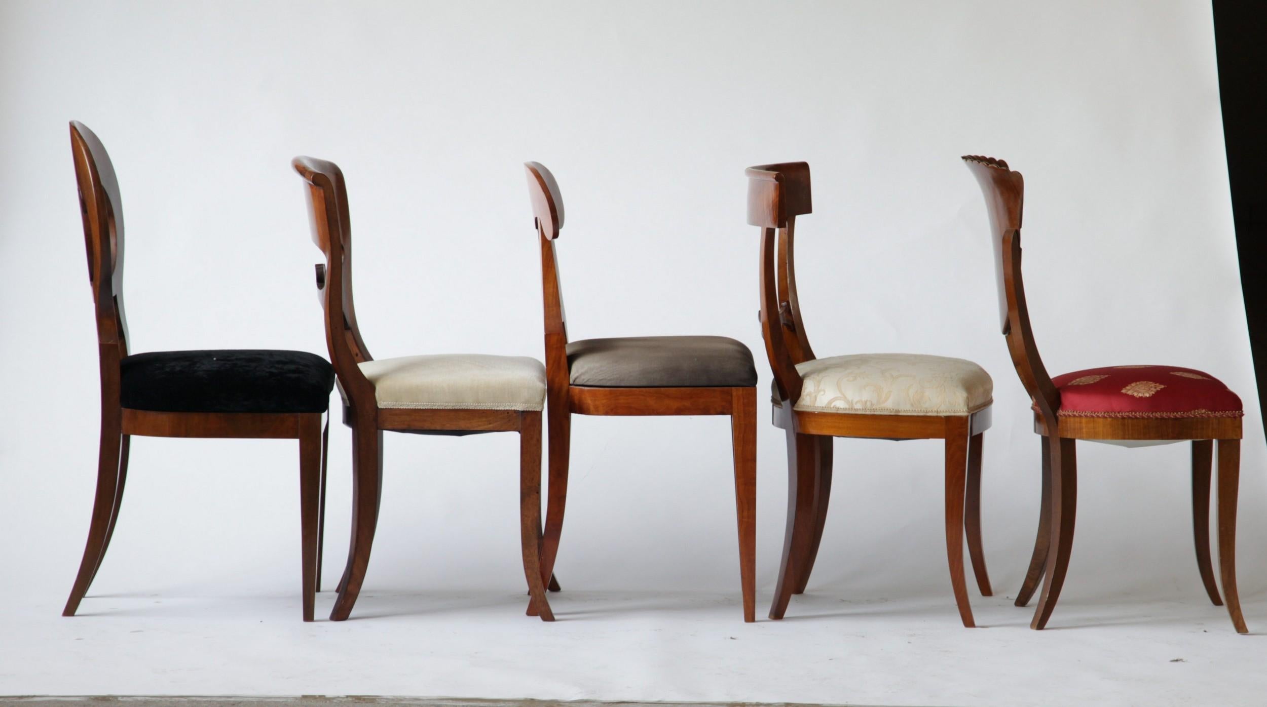 Austrian Biedermeier Eclectic Set Unique Set of 10 Dining Chairs Each in Different Design