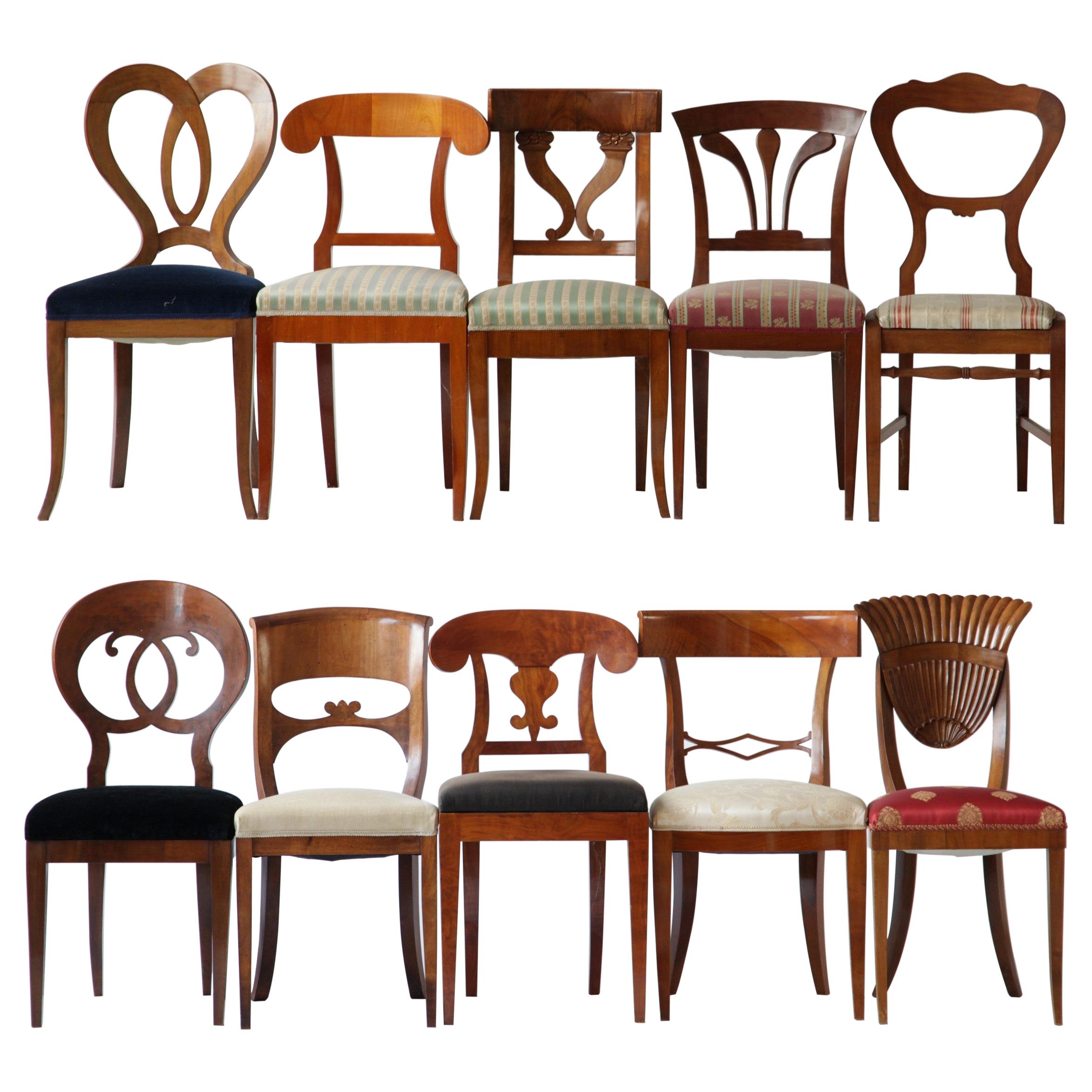 Biedermeier Eclectic Set Unique Set of 10 Dining Chairs Each in Different Design