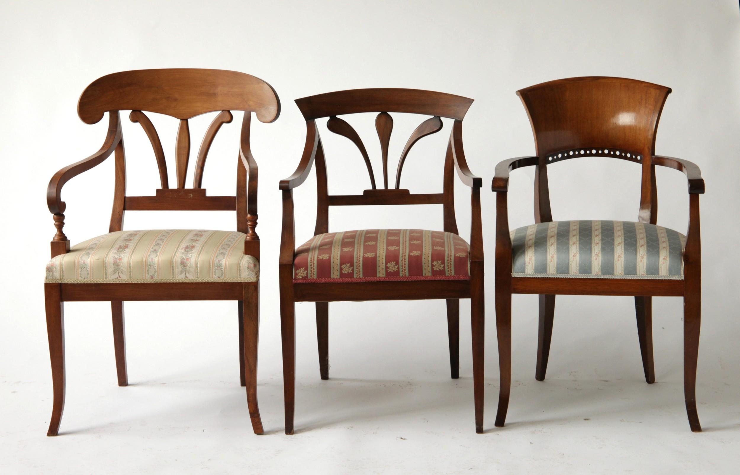 Here the set of 6 Biedermeier armchairs.

 After the success of the first set I was able to make two more interesting sets from the collection that is probably the widest mid 19th century chair collection.

An profusion of cherry, walnut wood,