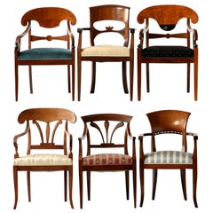 Antique Biedermeier Eclectic Set, Unique Set of 6 Armchairs Each in Different Design