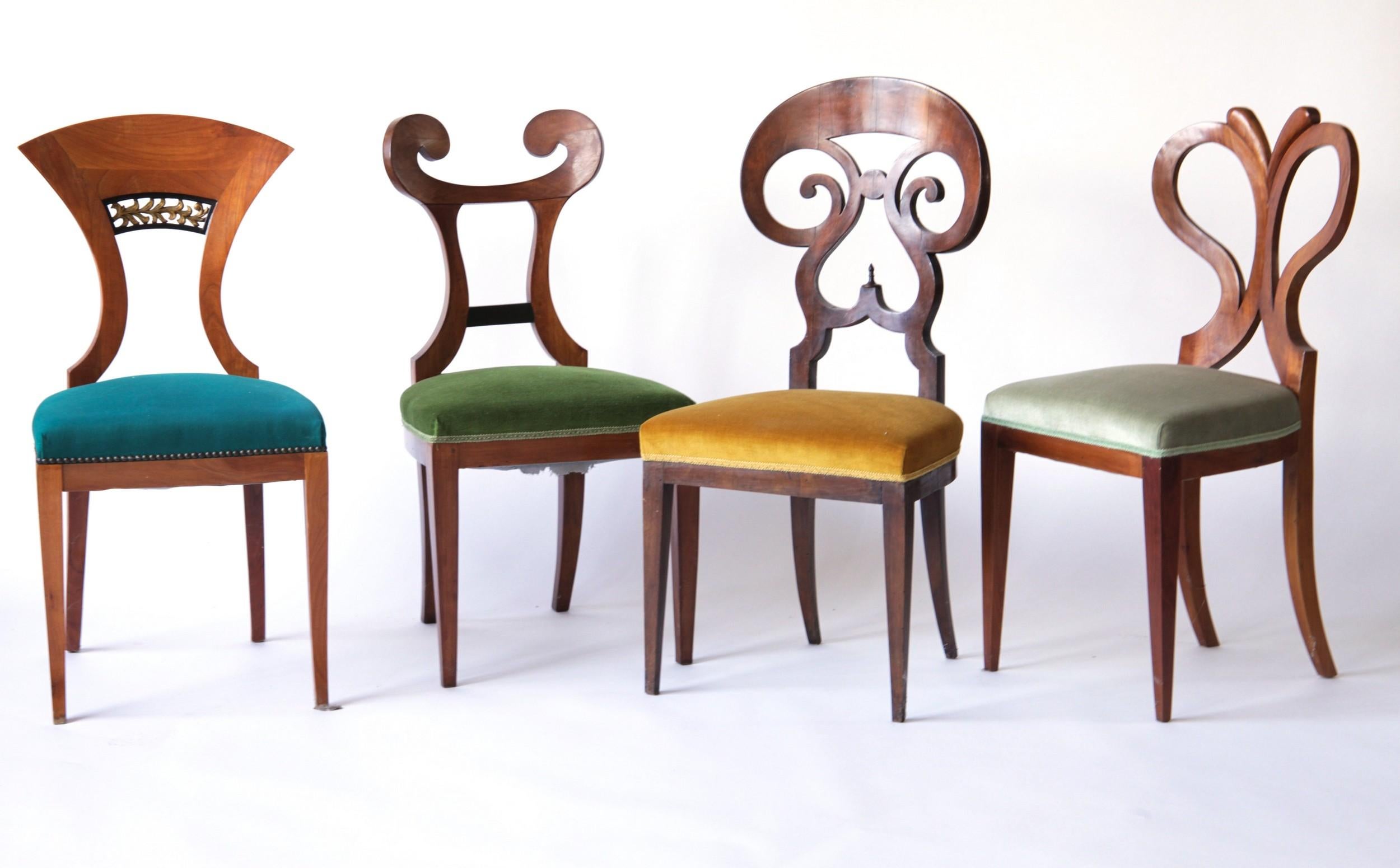 Biedermeier Eclectic Set, Unique Set of 8 Dining Chairs Each in Different Design 8