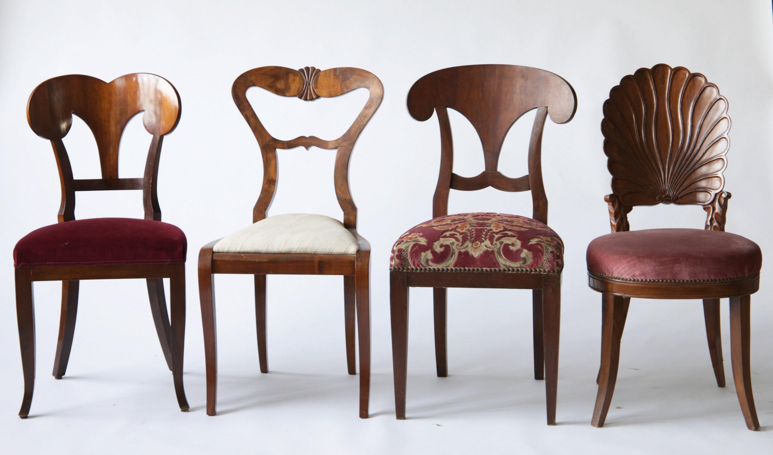 I'm proposing here a new Biedermeier set. Made of eight different style of chairs. 

 After the success of the first set I was able to make two more interesting sets from the collection that is probably the widest mid-19th century chair