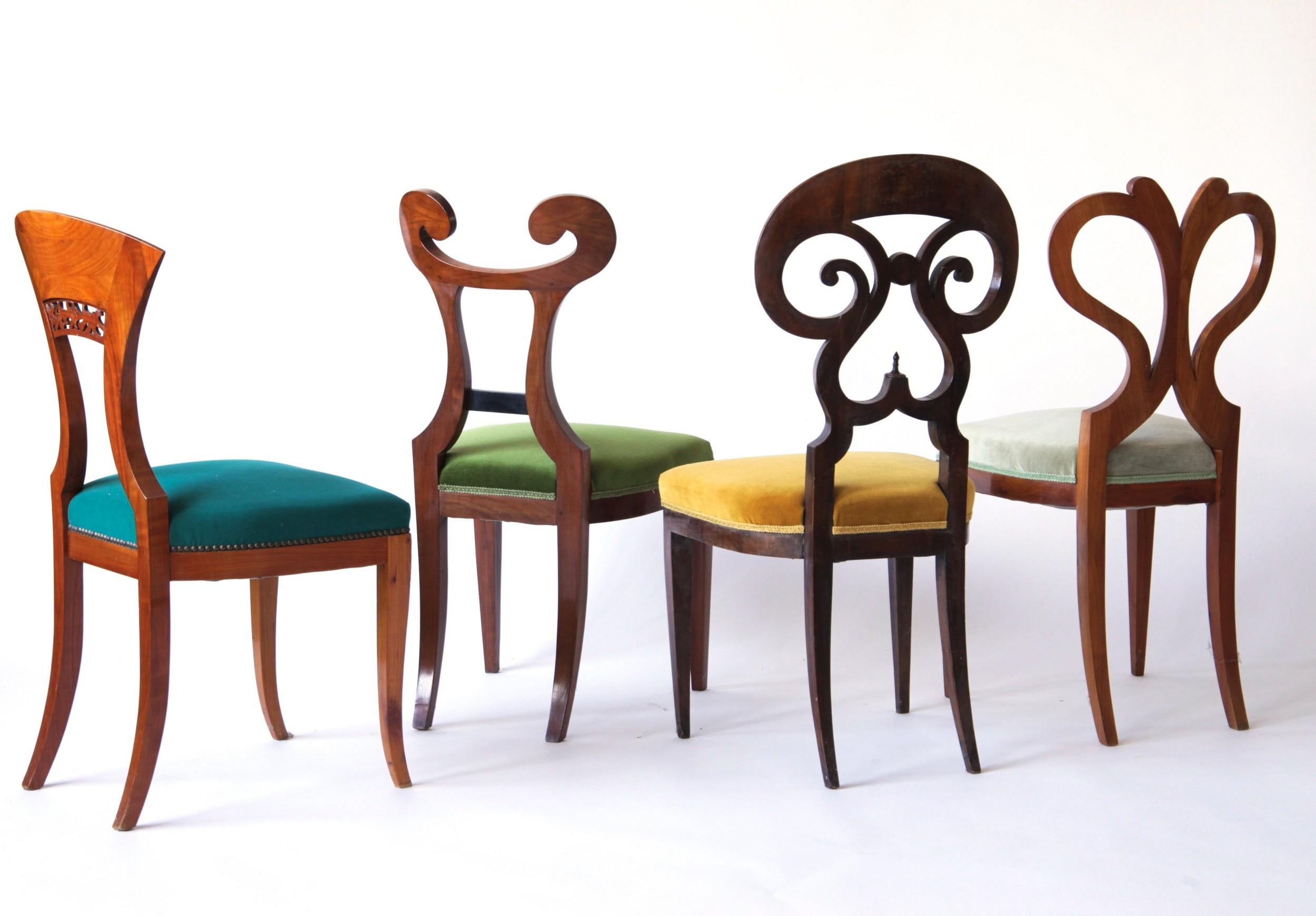 Austrian Biedermeier Eclectic Set, Unique Set of 8 Dining Chairs Each in Different Design