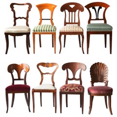 Antique Biedermeier Eclectic Set, Unique Set of 8 Dining Chairs Each in Different Design