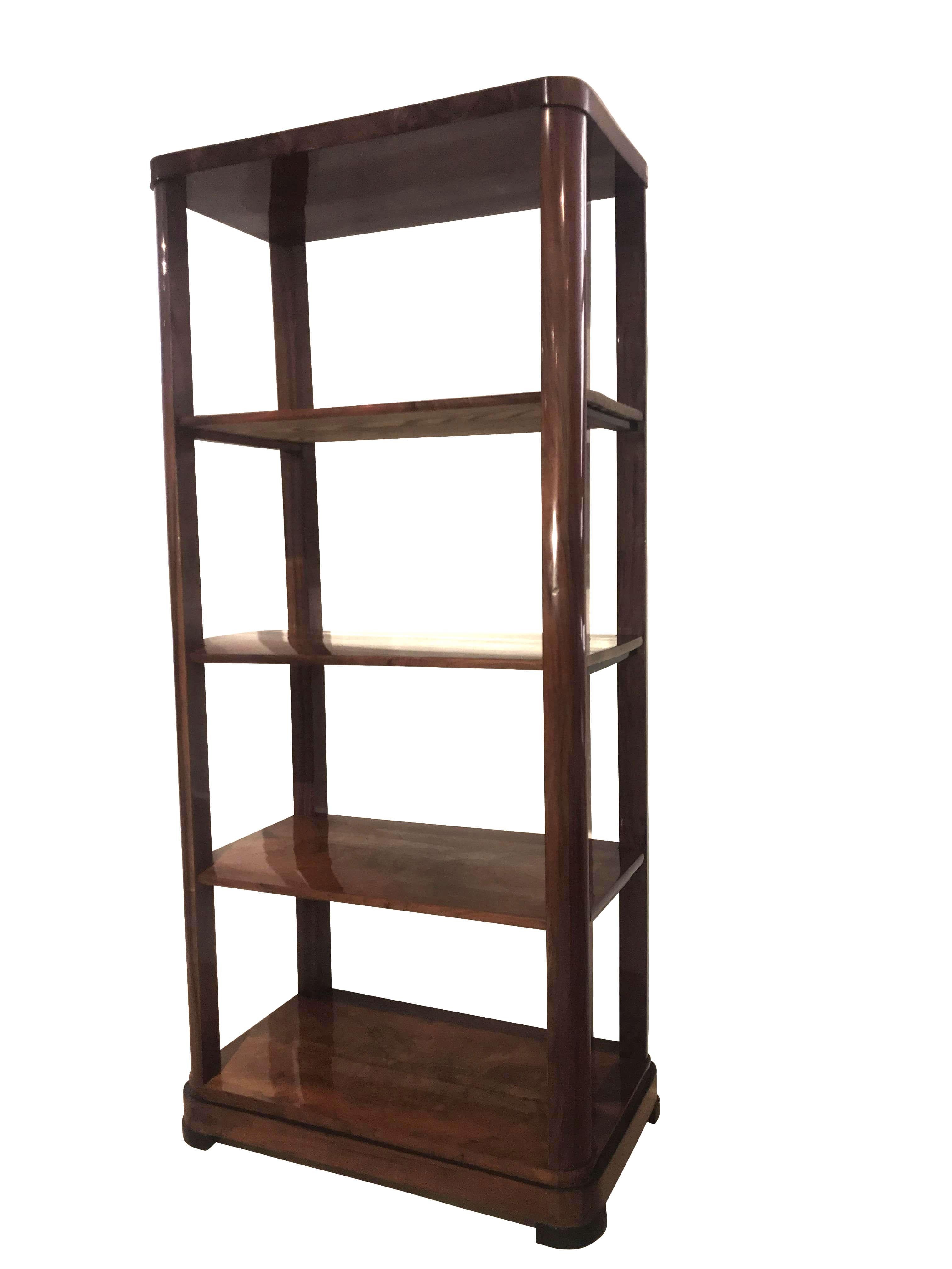 Very rare, original open Biedermeier Etagere / Shelf / Cupboard from Vienna, Austria around 1830. 

Excellently restored and hand-polished with shellac (French Polish). 
The Etagere has five plates / compartments with each made of a superb walnut