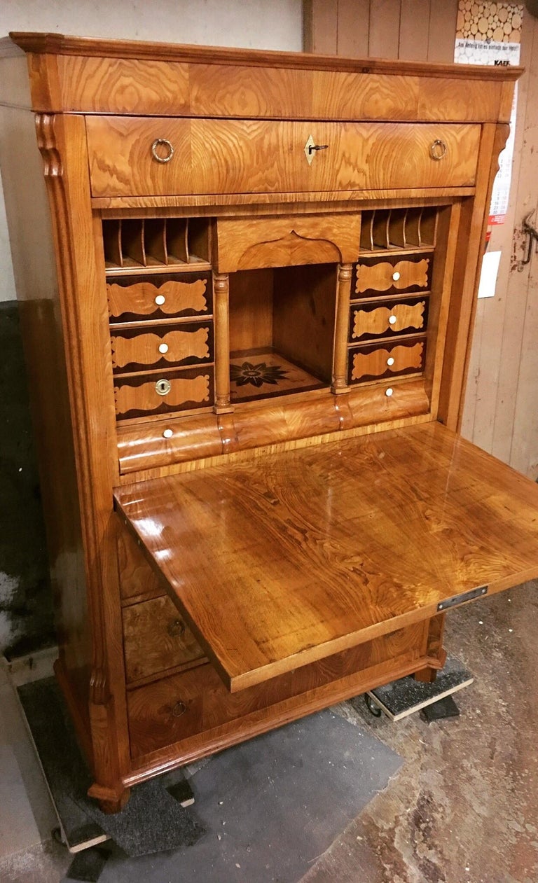 Biedermeier Folding Secretary In Ashwood With Beautiful Inlays