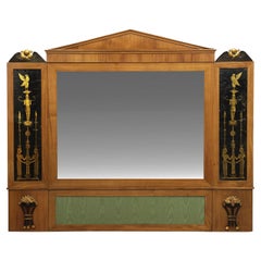 Biedermeier Fruitwood Antique Pier Mirror w/ Egyptian Eglomisé, Austria, C. 1810