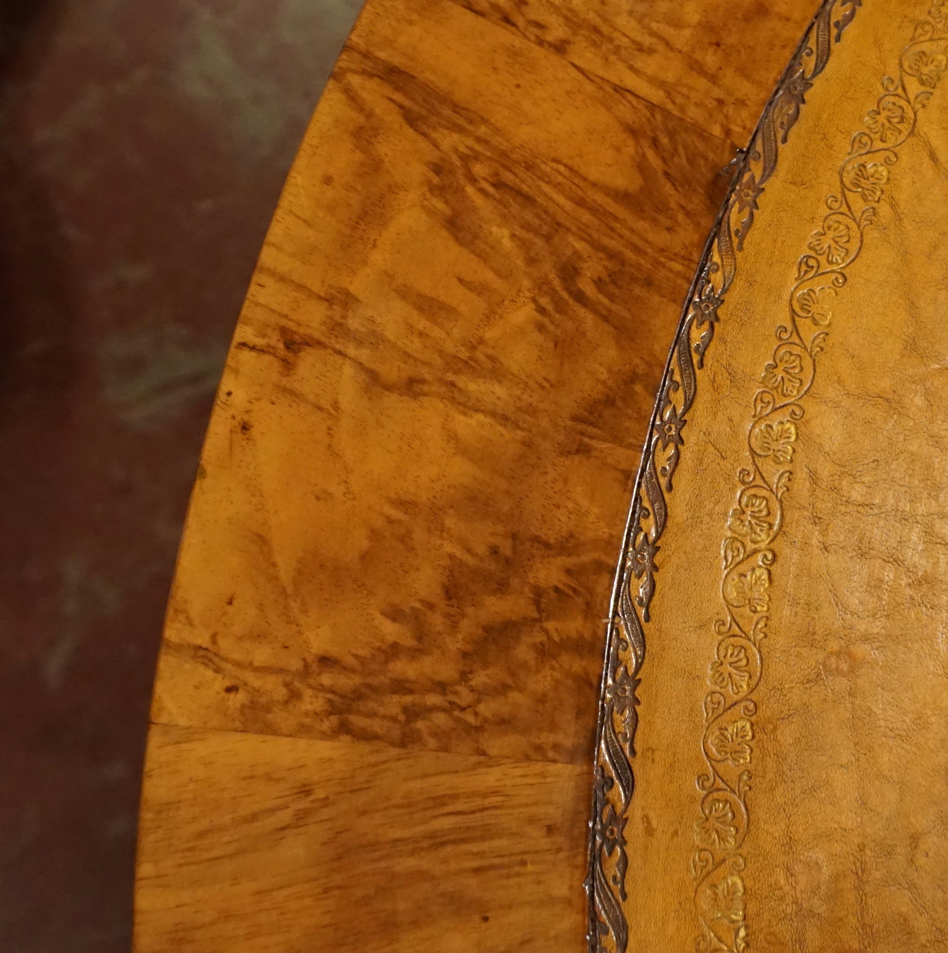 Mid-19th Century Biedermeier Fruitwood Center Table with Rotating Gilt-Tooled Leather Top