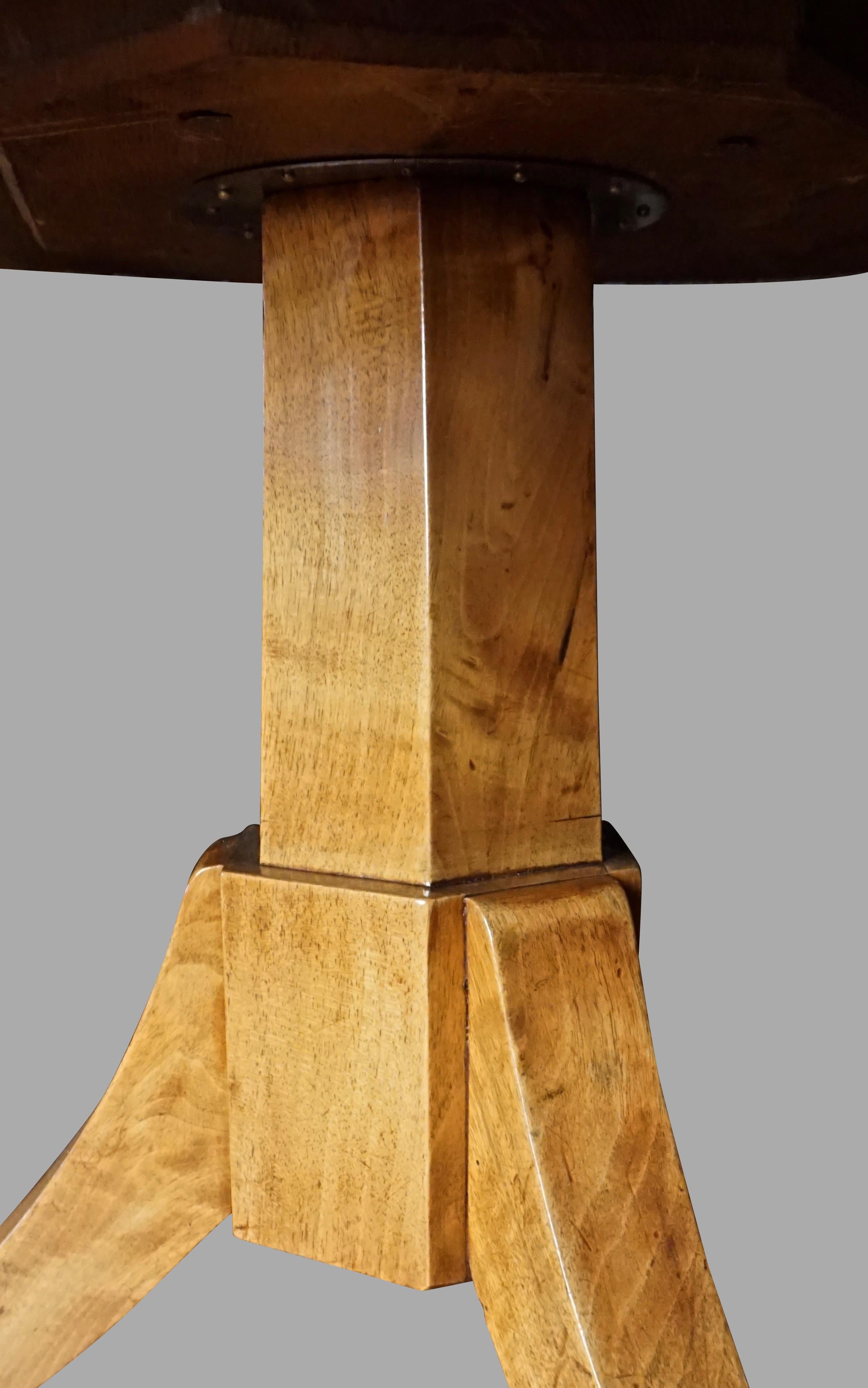 Biedermeier Fruitwood Center Table with Rotating Gilt-Tooled Leather Top 2