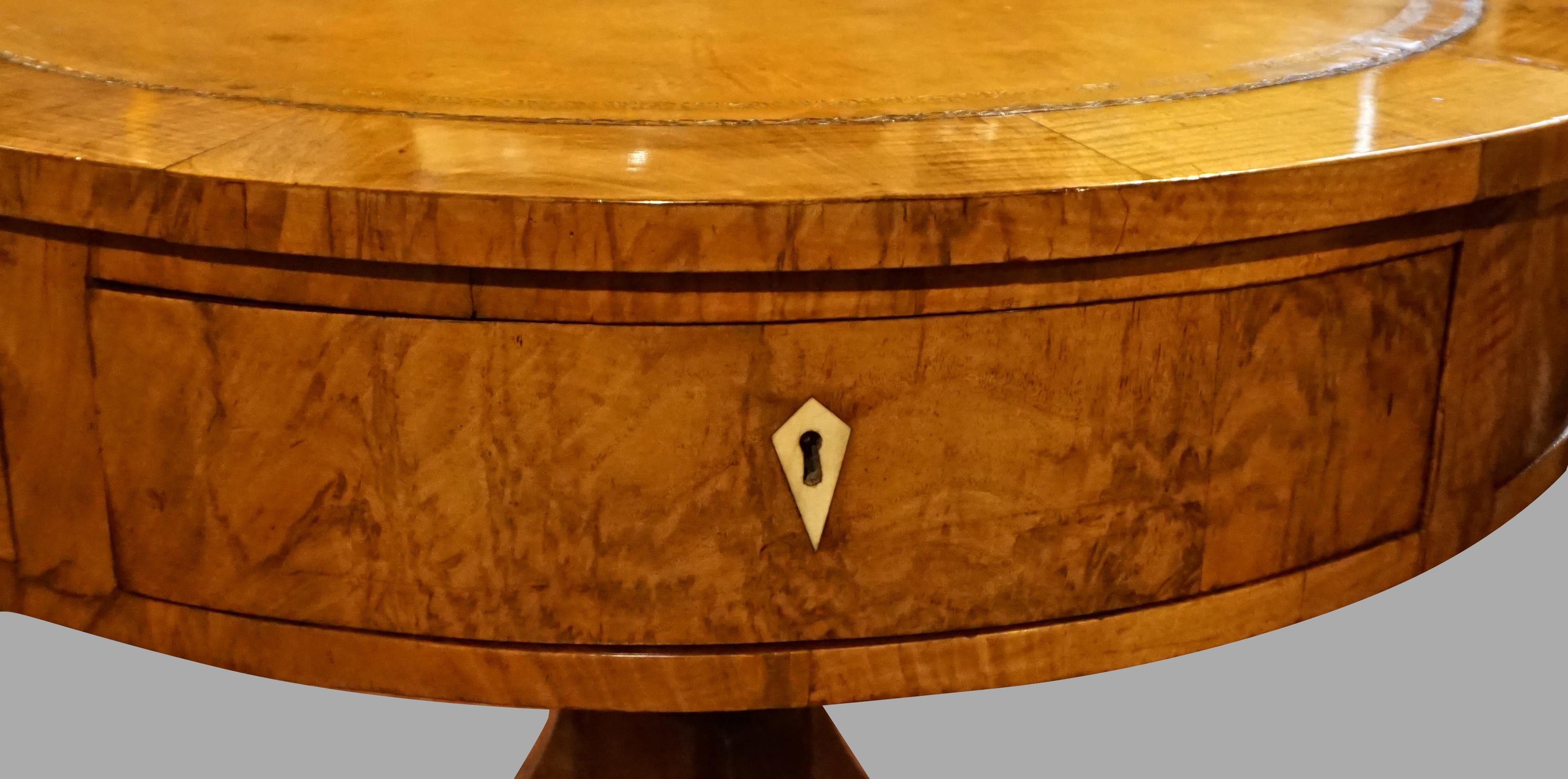 Biedermeier Fruitwood Center Table with Rotating Gilt-Tooled Leather Top 3