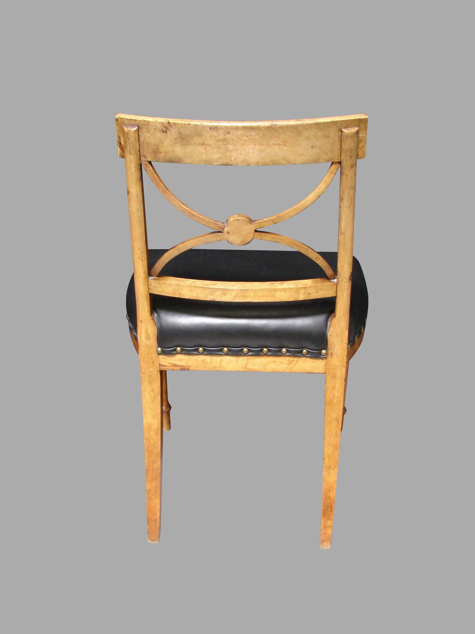 Austrian Biedermeier Fruitwood Side Chair with Ebonized Back and Black Leather Seat
