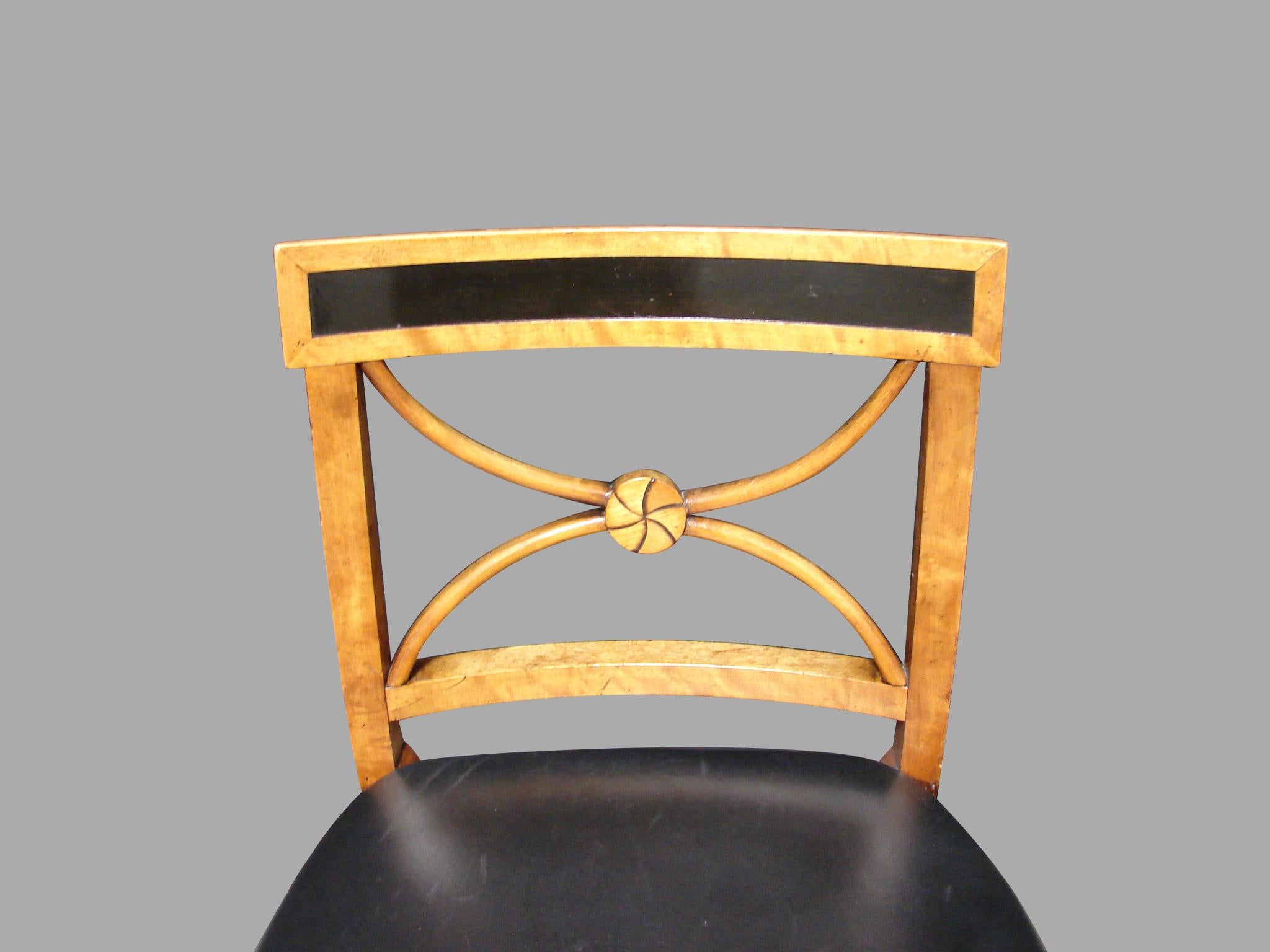 Biedermeier Fruitwood Side Chair with Ebonized Back and Black Leather Seat In Good Condition In San Francisco, CA