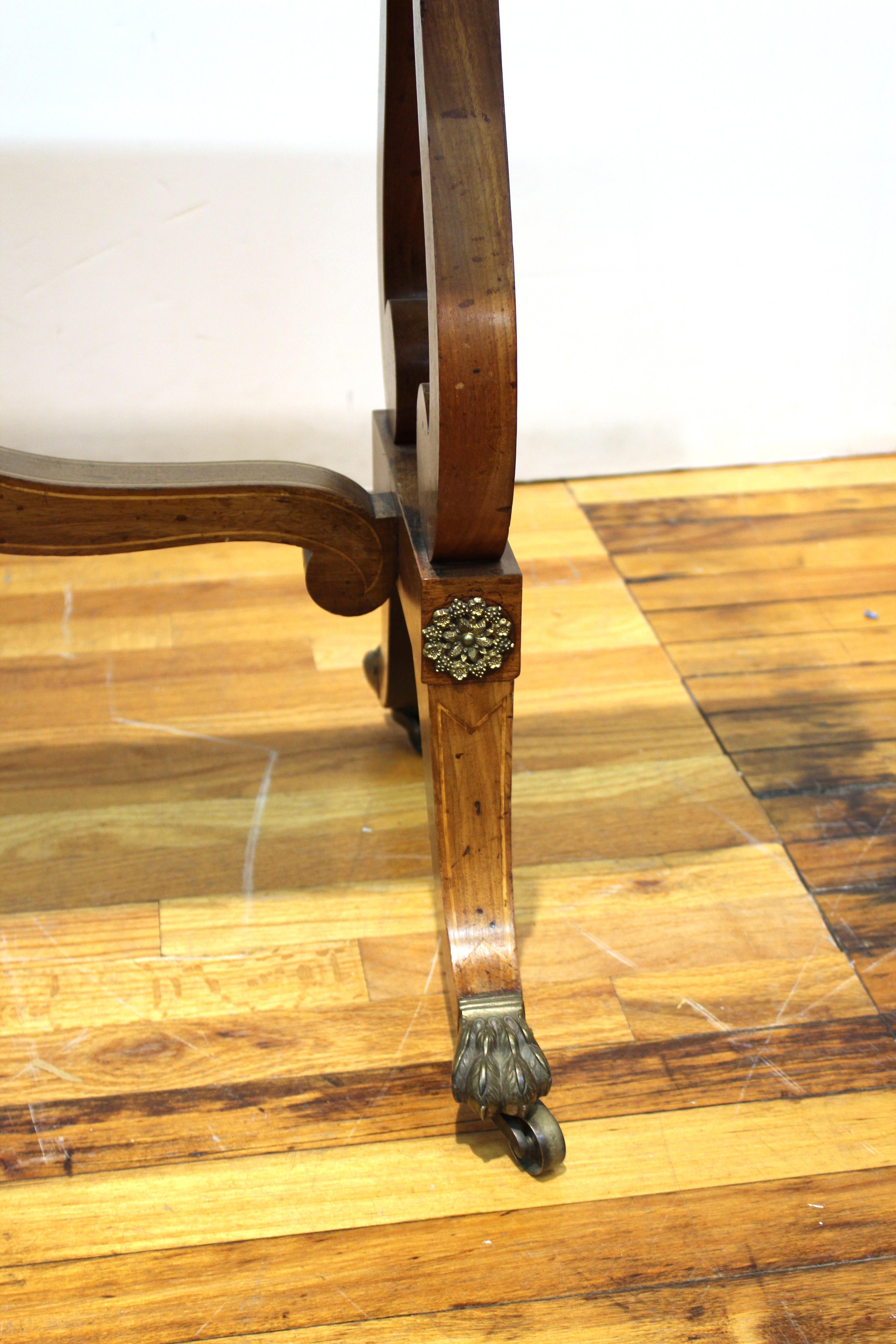 Biedermeier Games Table with Mahogany Veneered Lyre Base on Scroll Feet In Good Condition In New York, NY