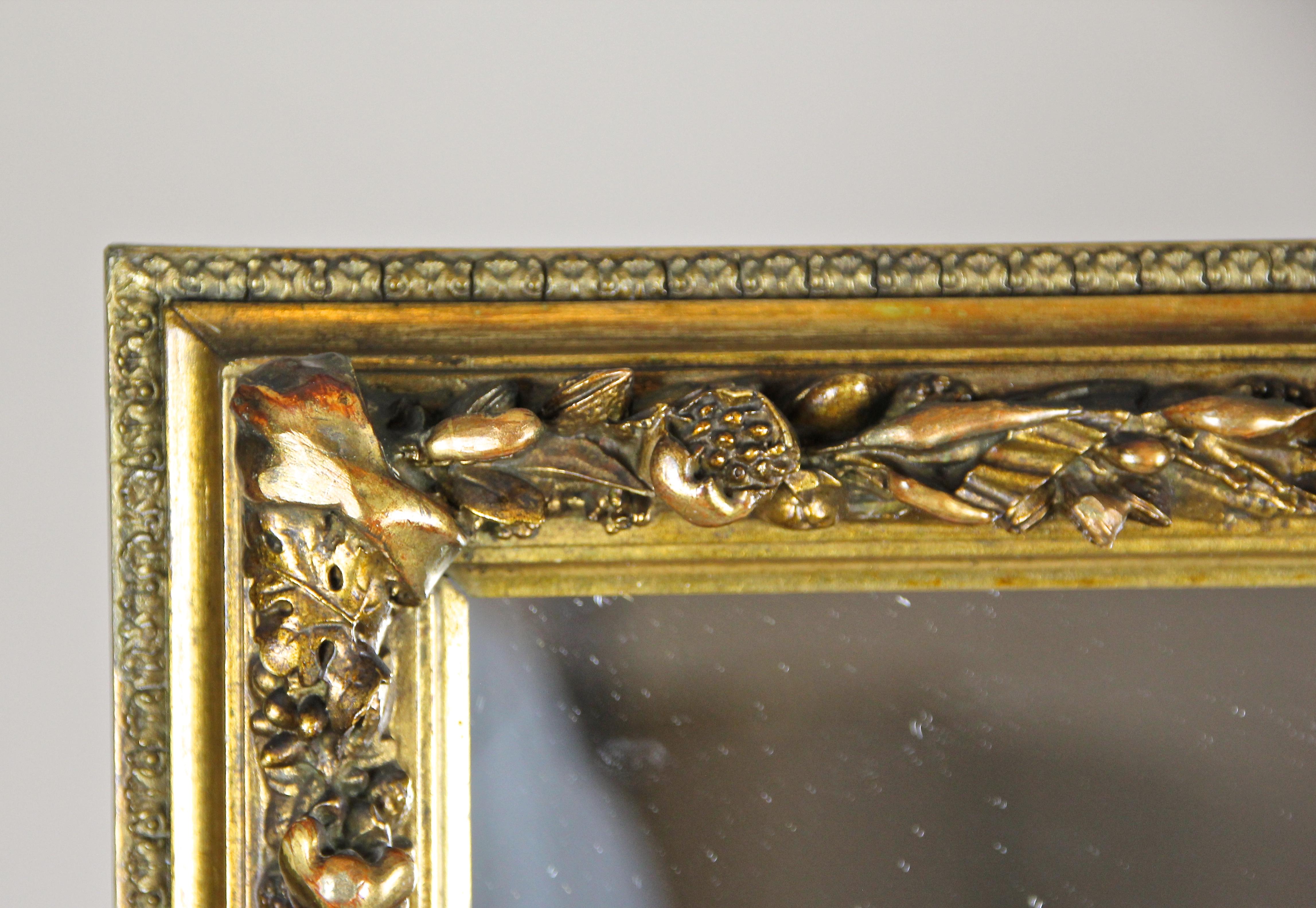 Austrian Biedermeier Gilt Floral Wall Mirror with Stucco Works, Austria, circa 1840