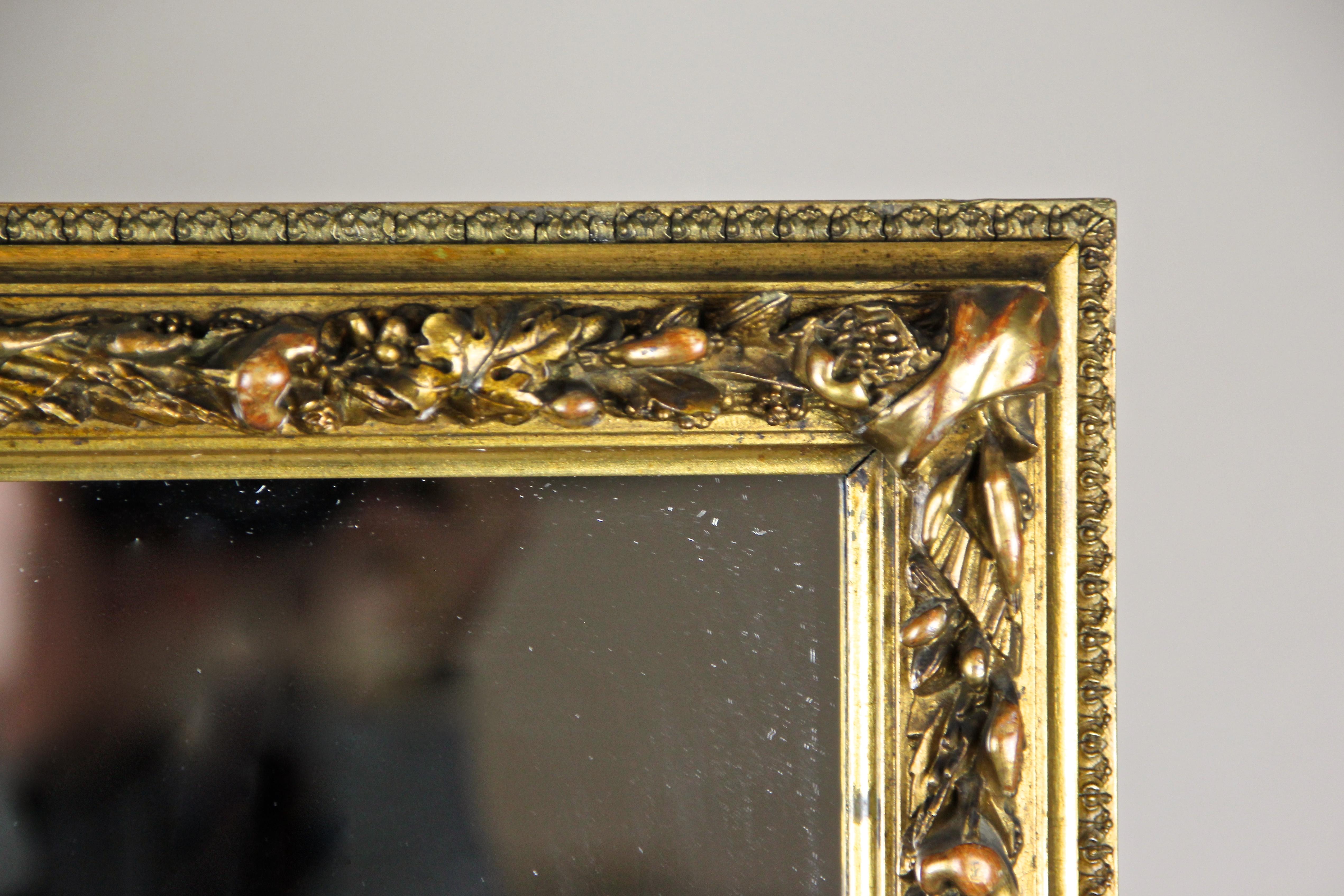 19th Century Biedermeier Gilt Floral Wall Mirror with Stucco Works, Austria, circa 1840