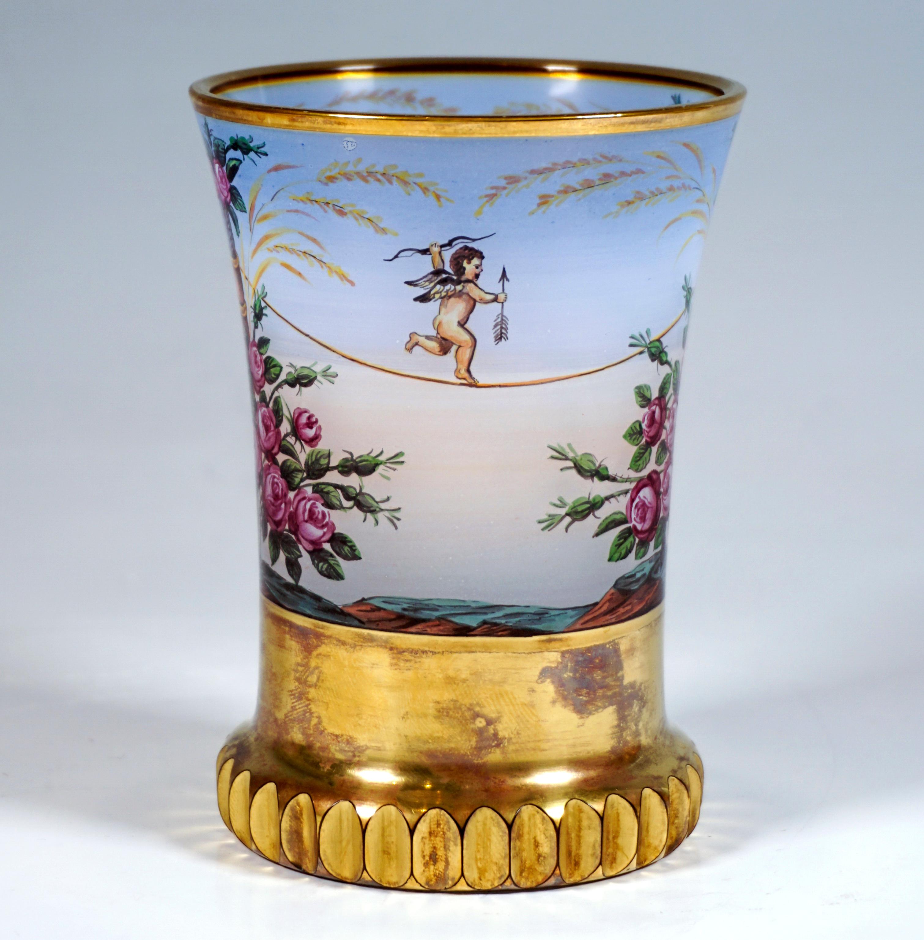 Austrian Biedermeier Glass Beaker 'Cupids on a Rope', Anton Kothgasser, Vienna, ca 1825 For Sale