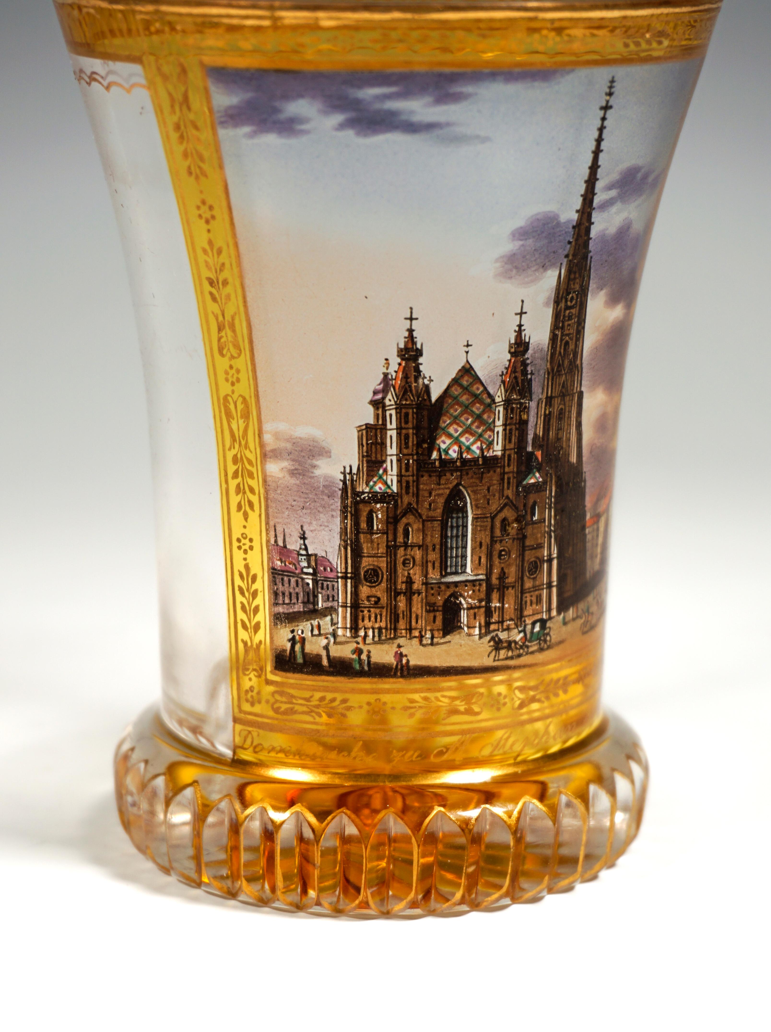 Austrian Biedermeier Glass Beaker with St. Stephen's Cathedral Kothgasser Vienna c 1820
