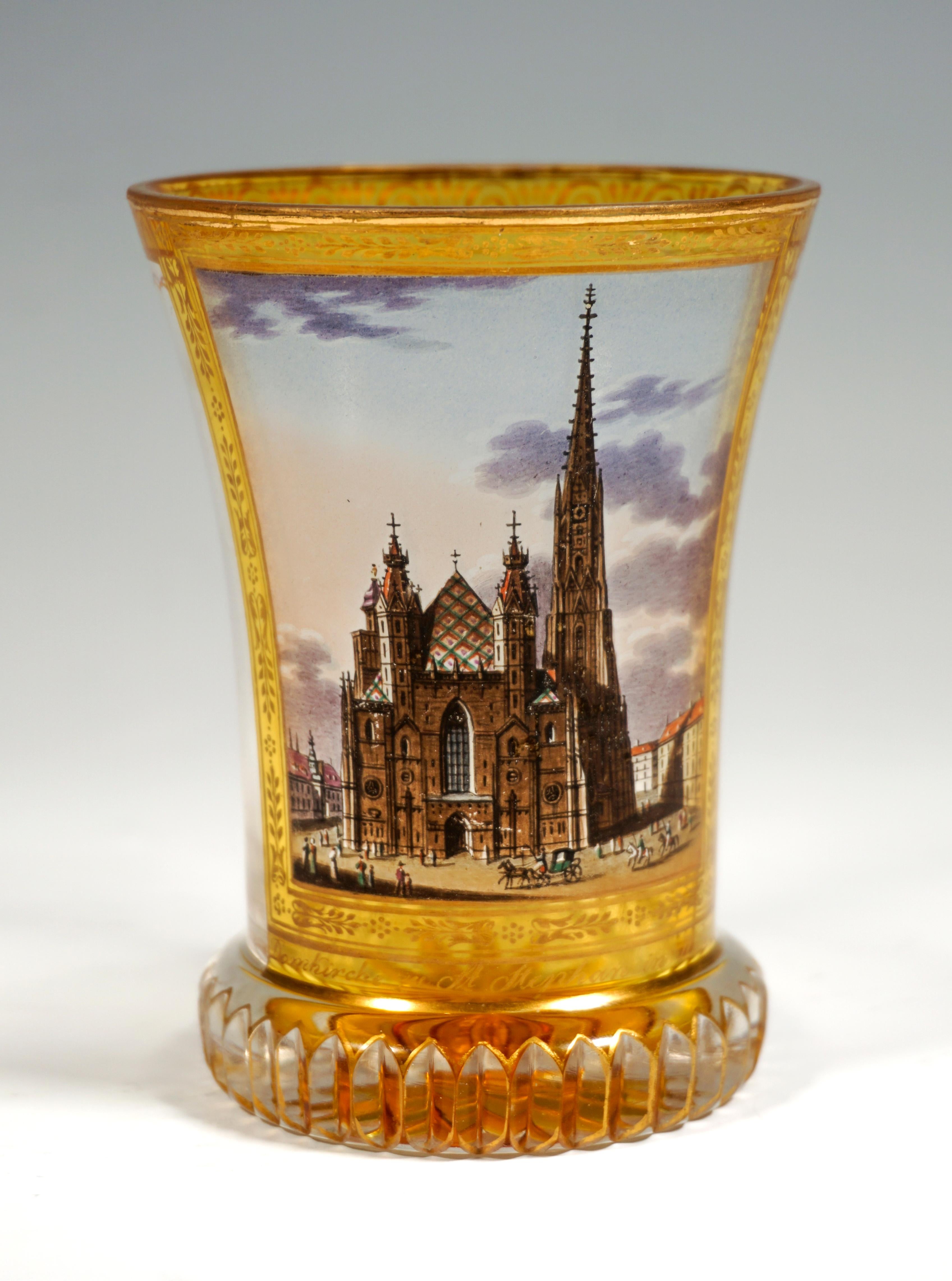 Early 19th Century Biedermeier Glass Beaker with St. Stephen's Cathedral Kothgasser Vienna c 1820