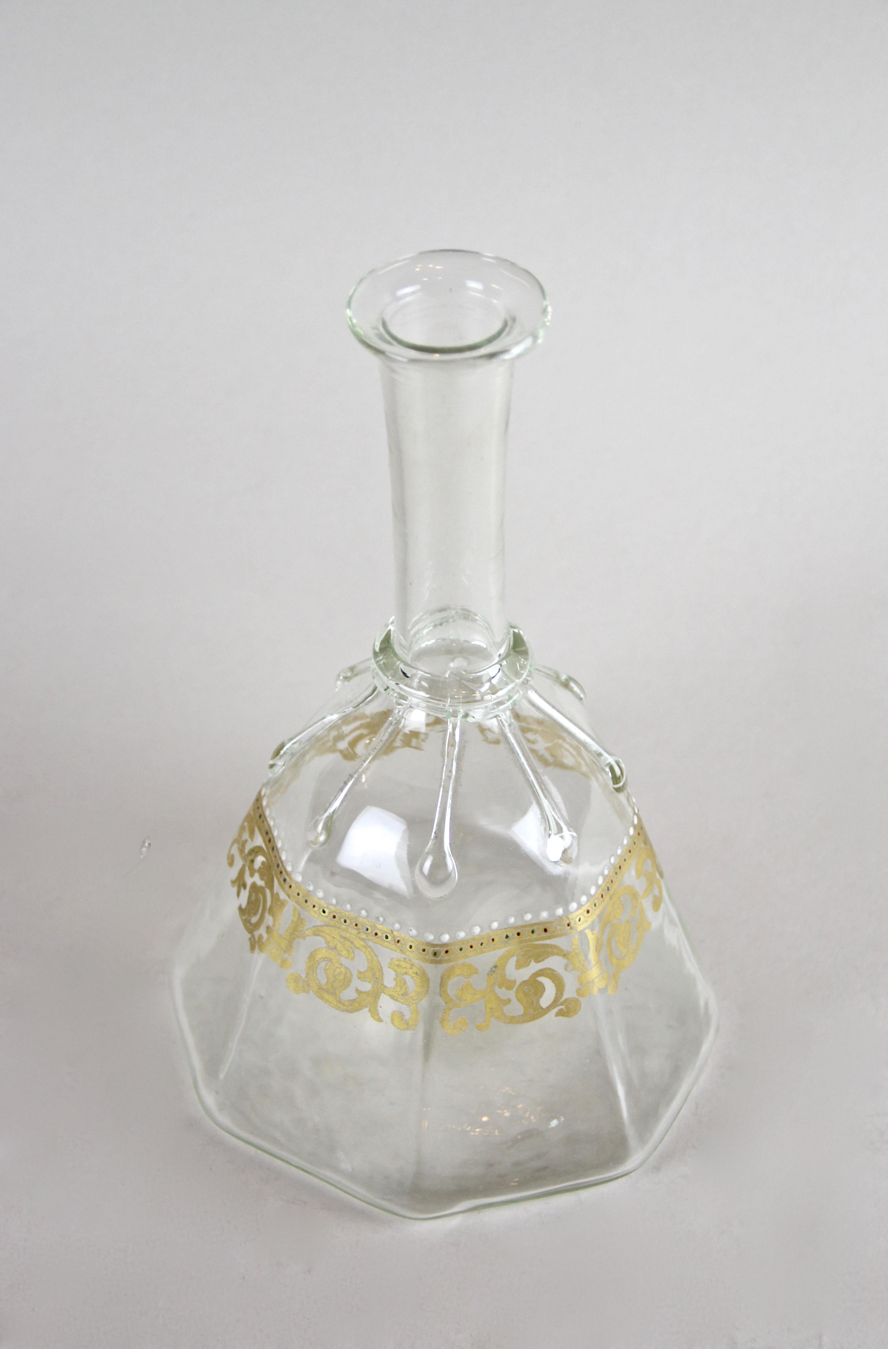 Biedermeier Glass Bottle with Lid Mouth Blown Enamel Painted, Austria circa 1850 4