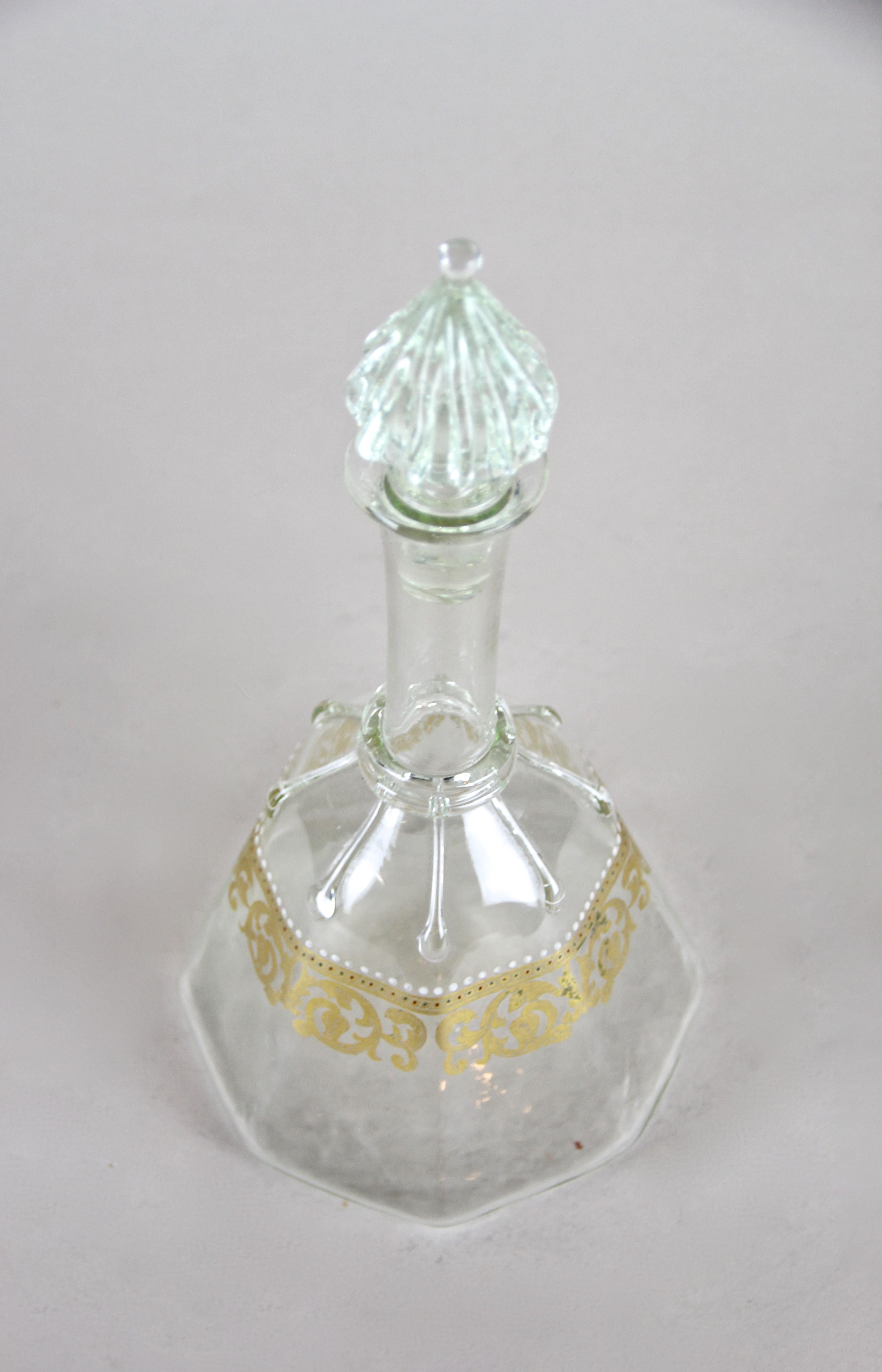 Biedermeier Glass Bottle with Lid Mouth Blown Enamel Painted, Austria circa 1850 9