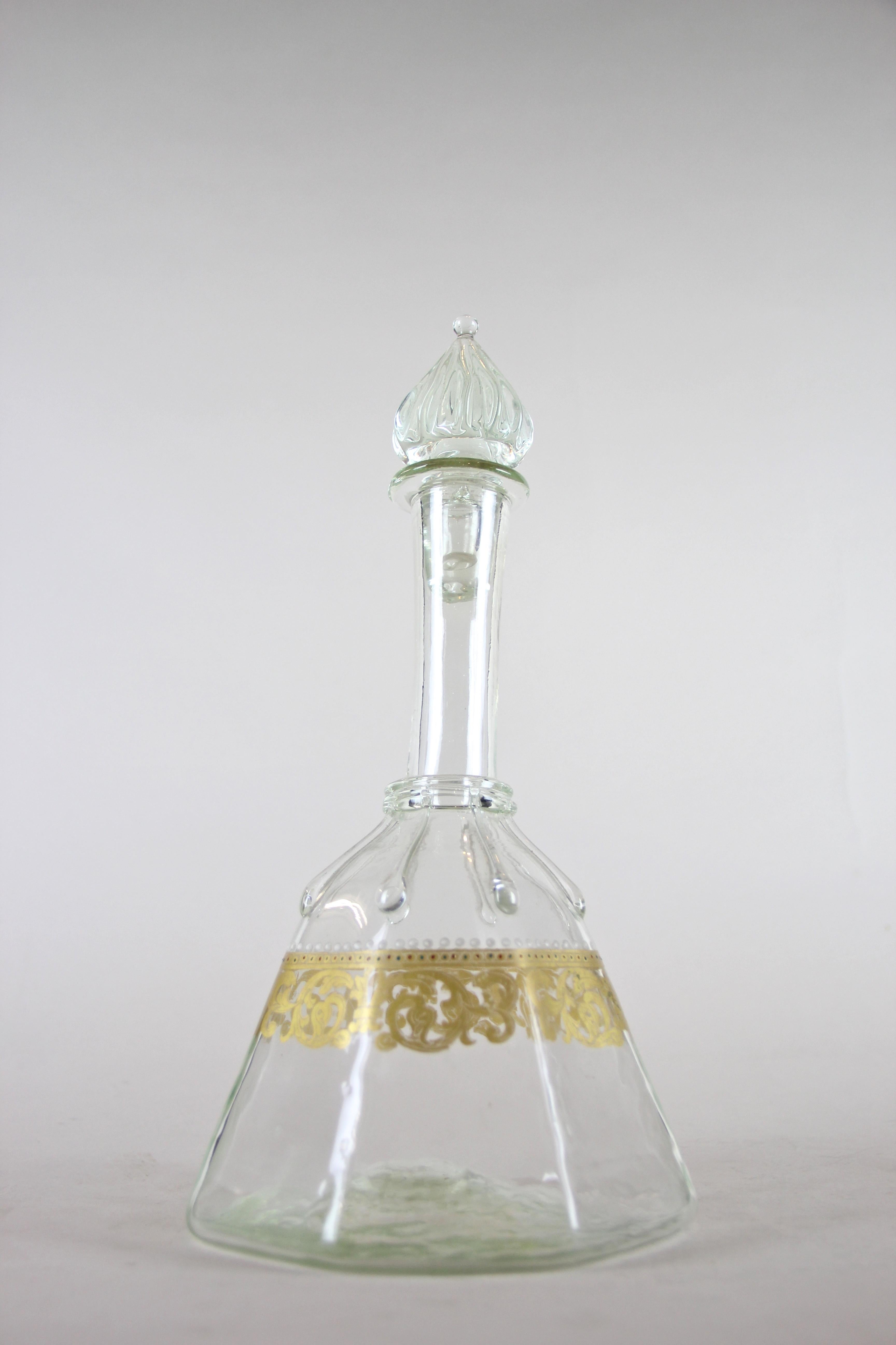 Biedermeier Glass Bottle with Lid Mouth Blown Enamel Painted, Austria circa 1850 10