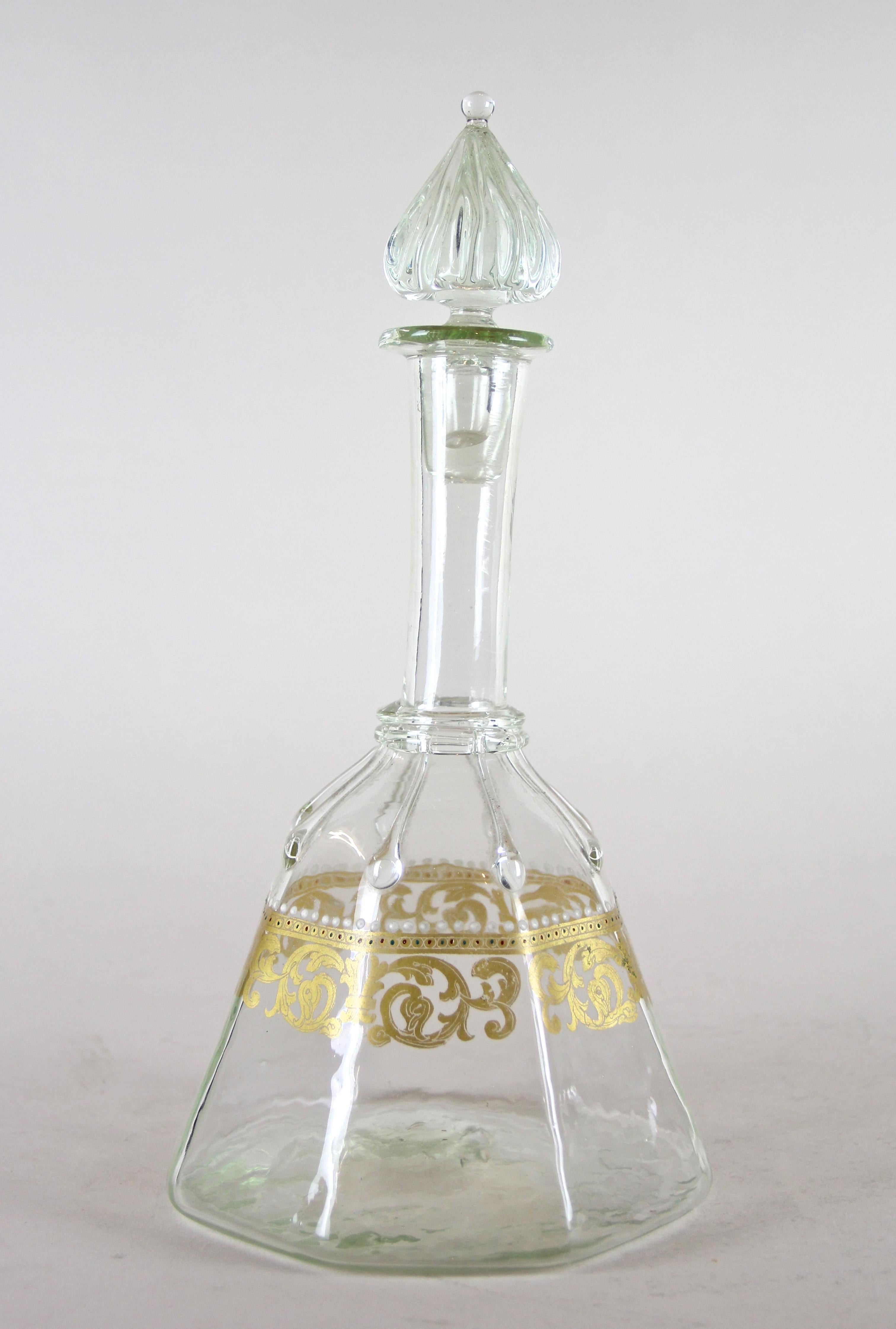 Biedermeier Glass Bottle with Lid Mouth Blown Enamel Painted, Austria circa 1850 12