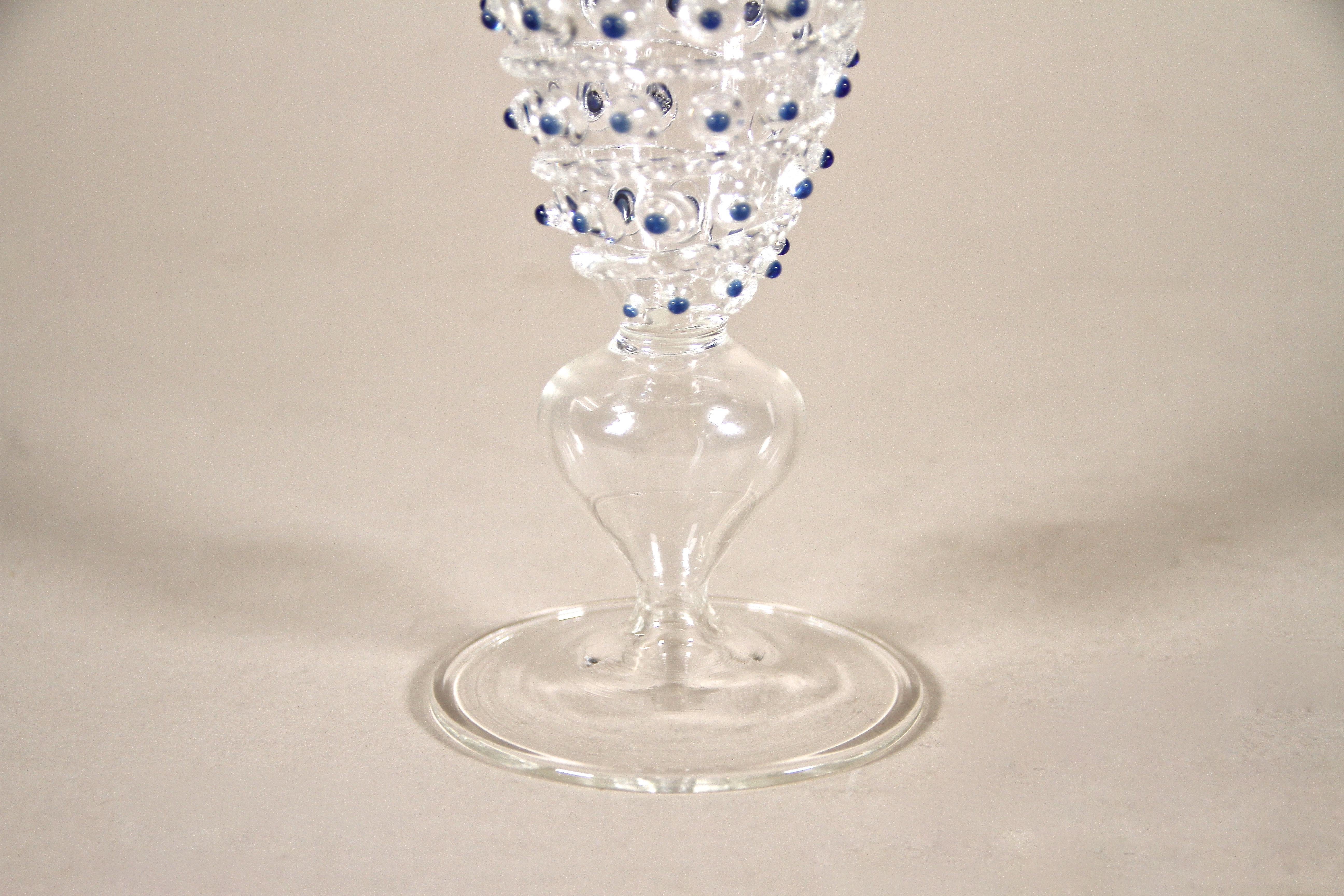 Austrian Biedermeier Glass Goblin with Blue Glass Dots, Mouth Blown, Austria, circa 1850