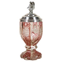 Biedermeier Glass Goblin with Silver Lid, Austria, circa 1840