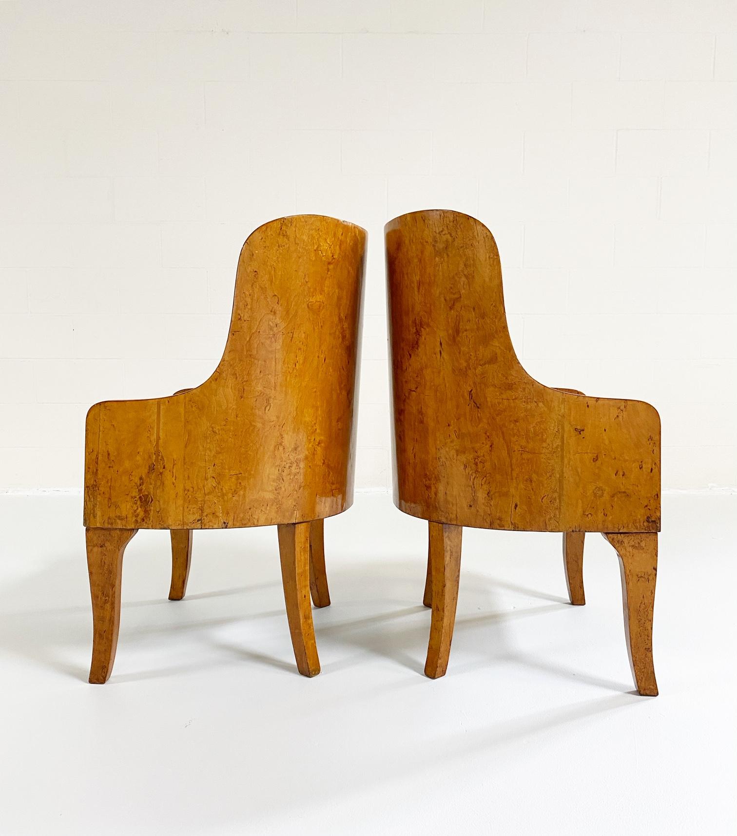 19th Century Biedermeier Gnarled Birch Armchairs in Ostrich Leather, Pair