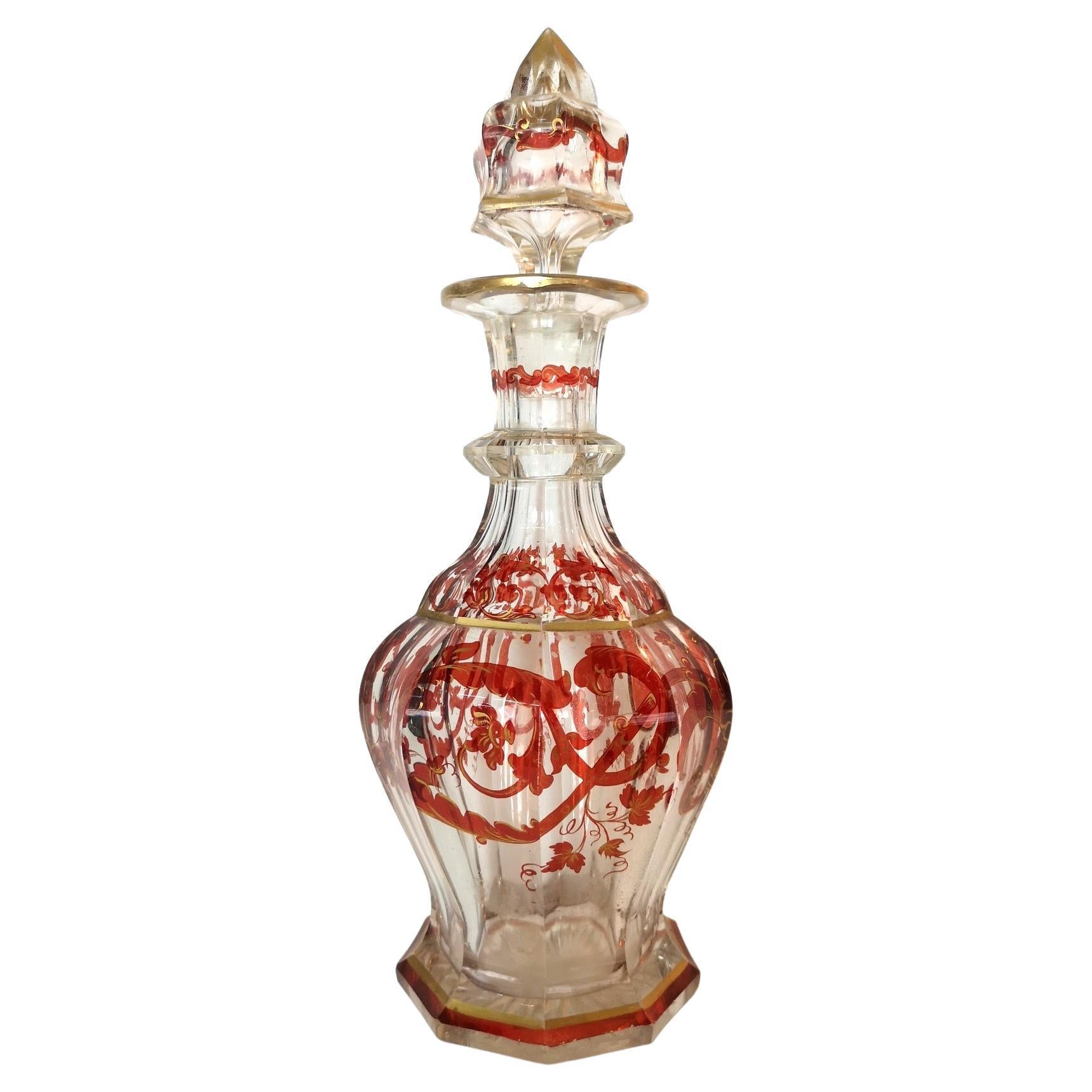 Biedermeier Gold Plated Glass Decanter, Late 19th Century '5521' For Sale