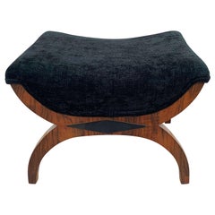 Antique Biedermeier Gondola Stool, Walnut, Black Velvet, South Germany circa 188