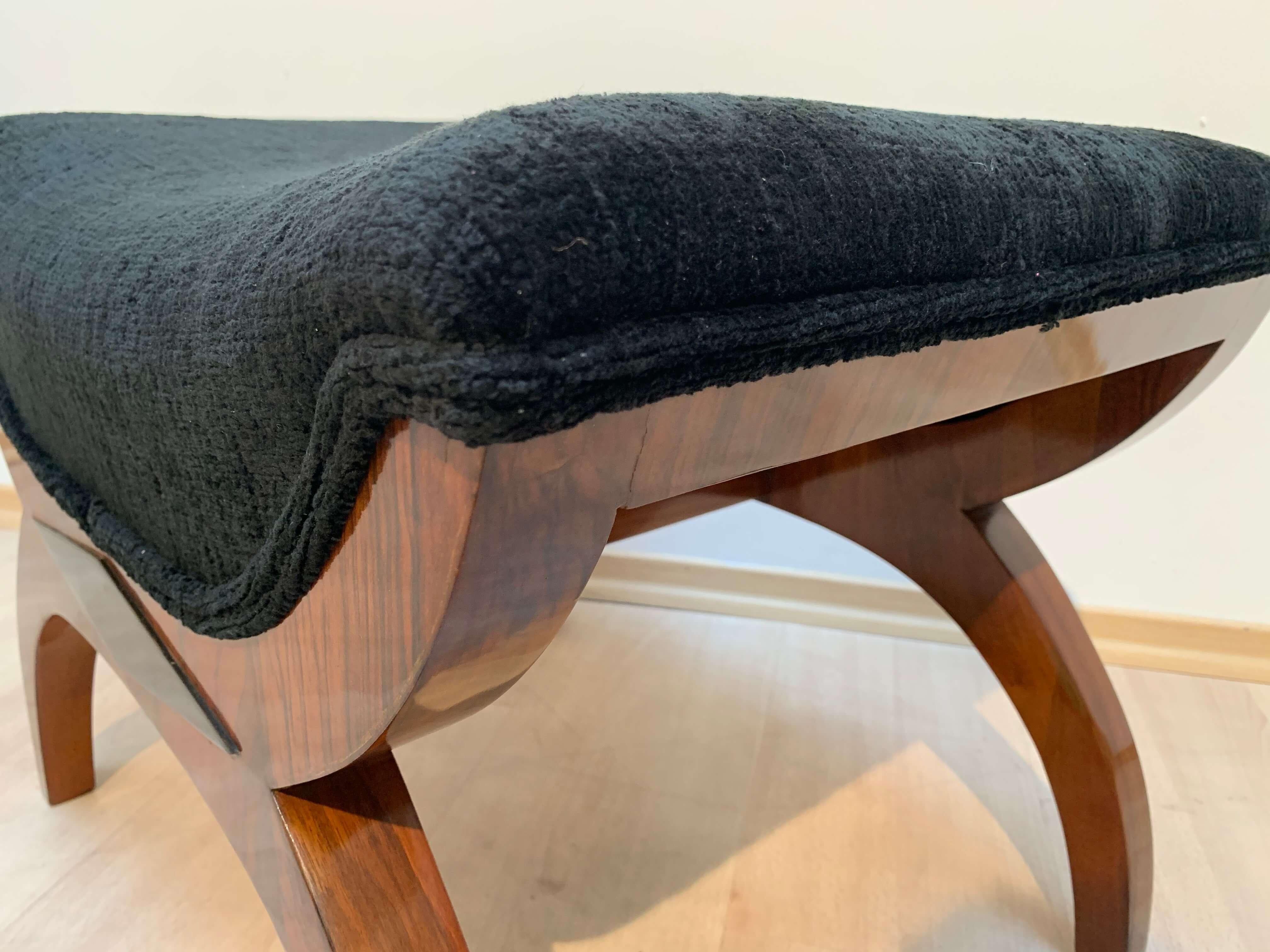 Biedermeier Gondola Stool, Walnut, Black Velvet, South Germany circa 188 5