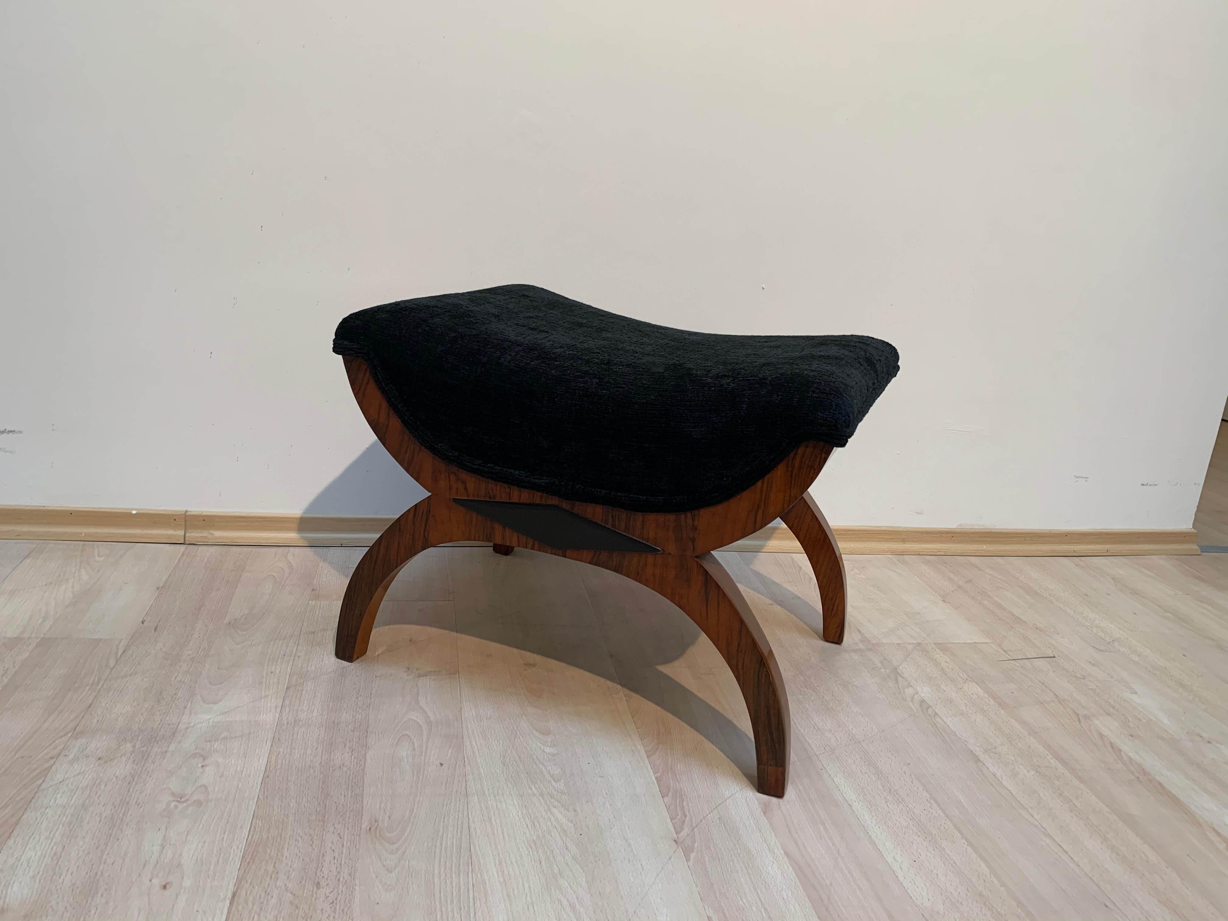 Biedermeier Gondola Stool, Walnut, Black Velvet, South Germany circa 188 6