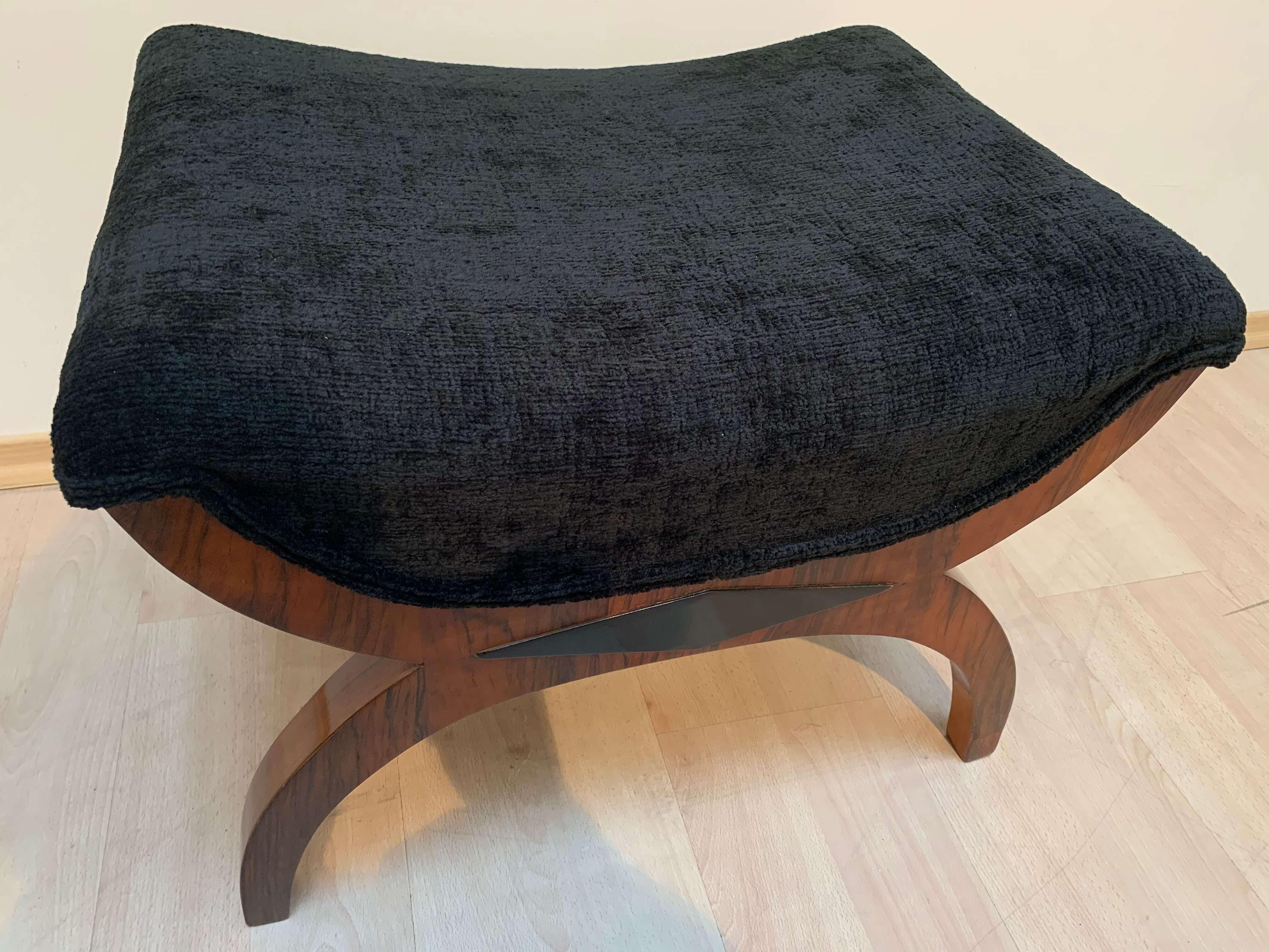 Biedermeier Gondola Stool, Walnut, Black Velvet, South Germany circa 188 7