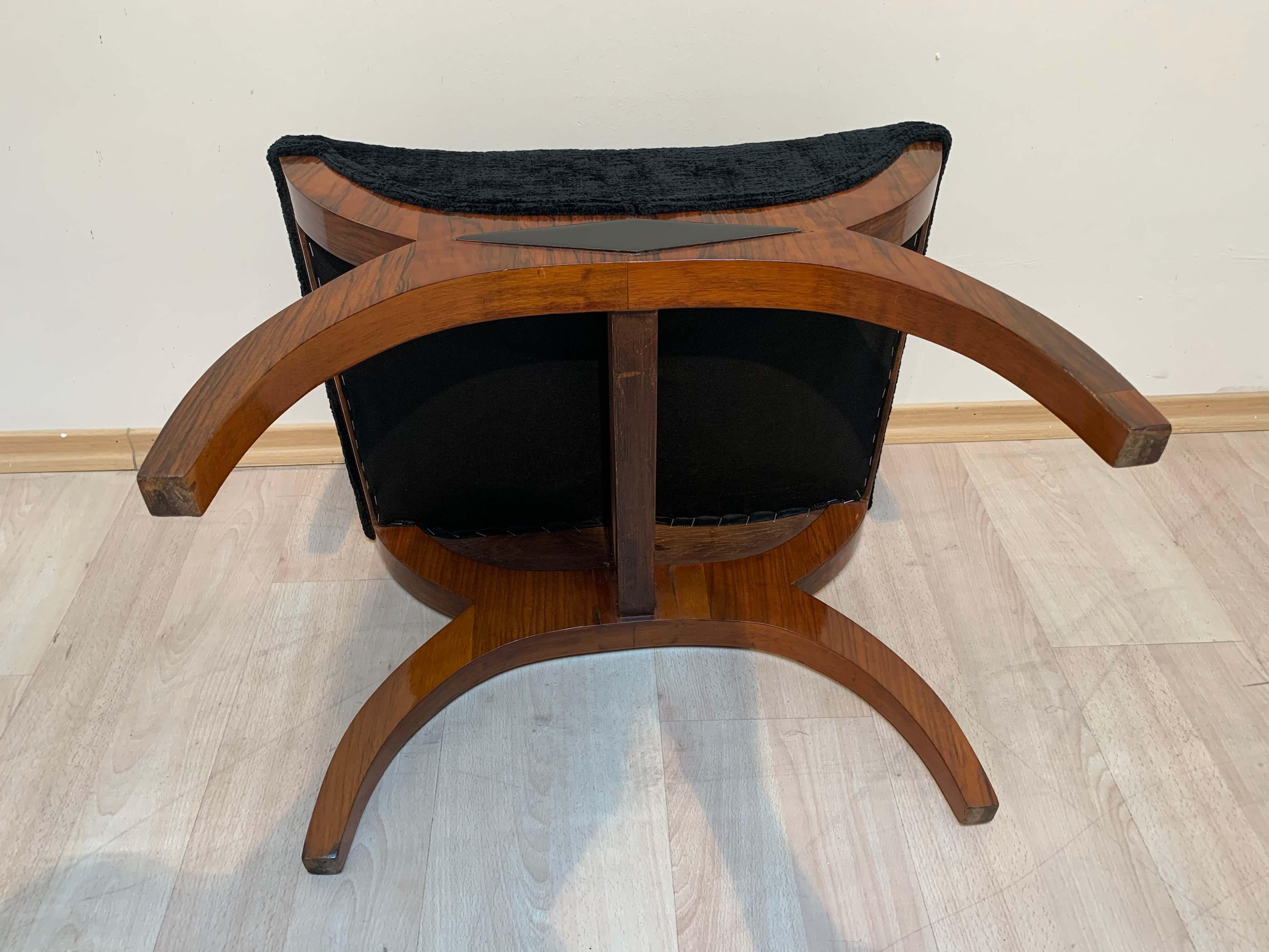 Biedermeier Gondola Stool, Walnut, Black Velvet, South Germany circa 188 8